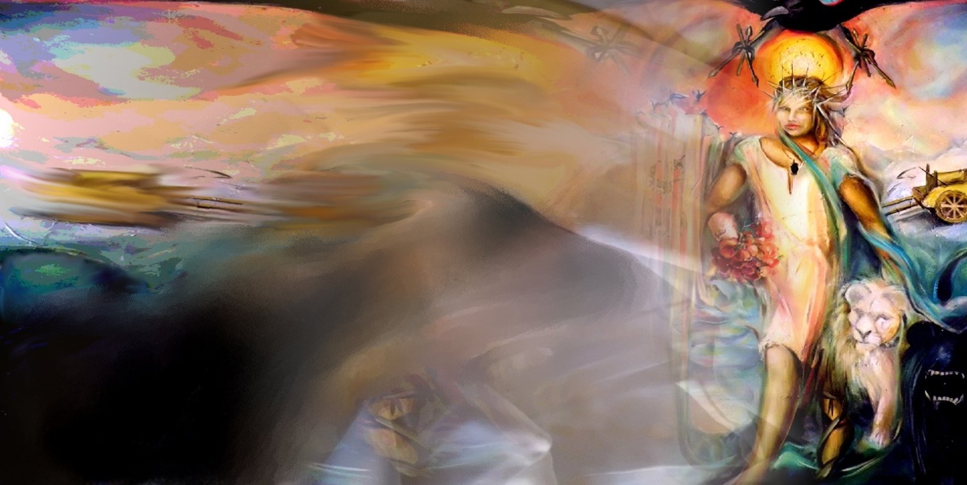 A man with black and white lions The Victorious One 7 Tarot Card variation by Maya Britan