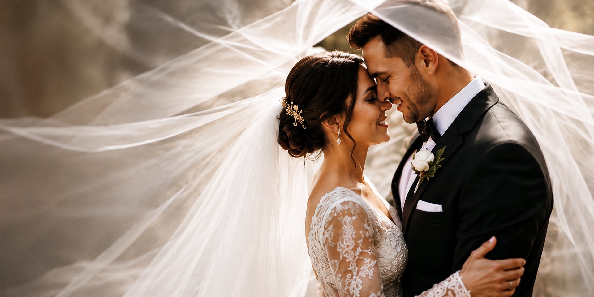 a newly married couple walking through a field