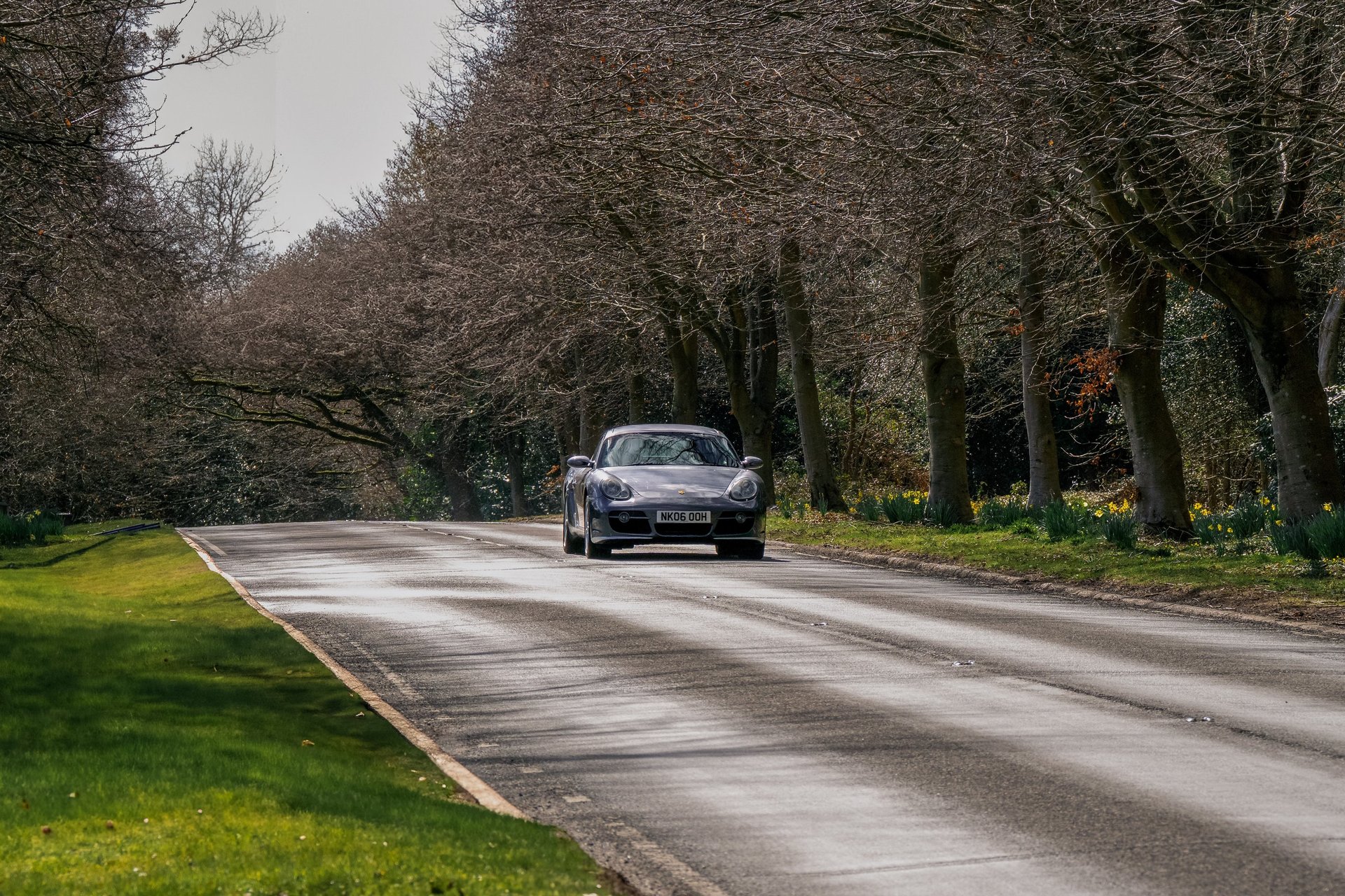 a red sports car parked on top of a lush green field