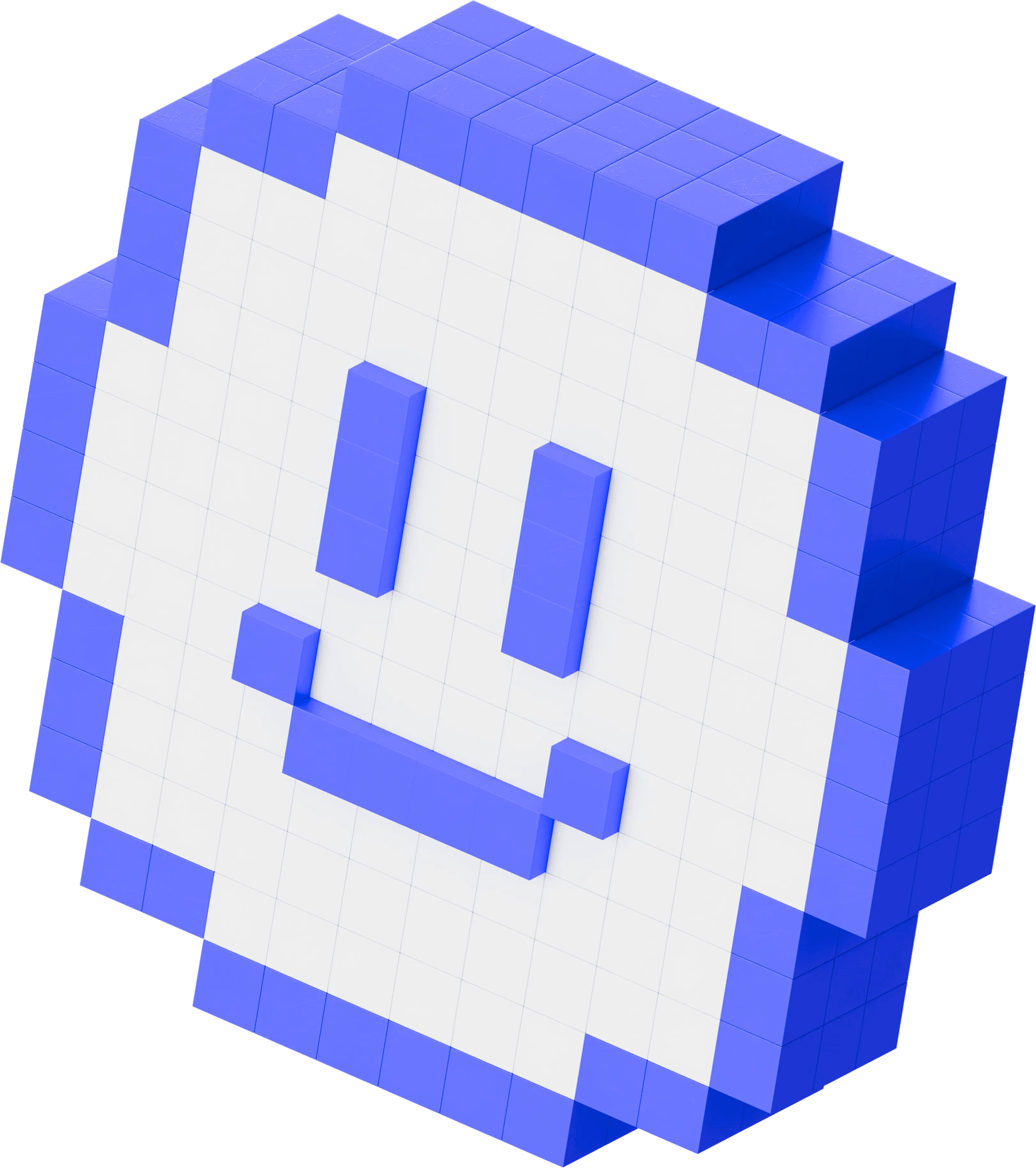 A 3D pixel art cloud with a blue border and happy smiley face isolated on a black background.