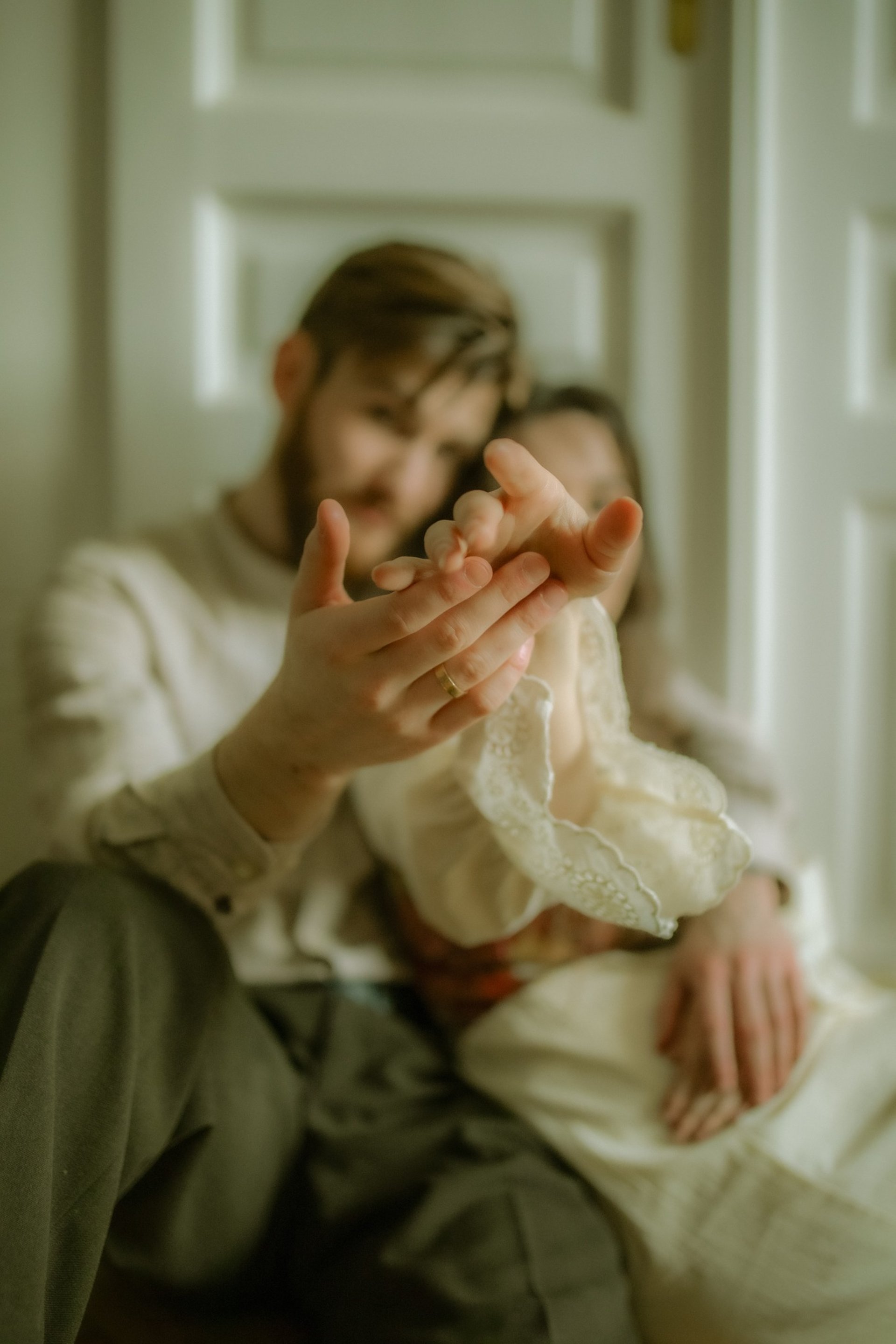 an abstract photo of a curved building with a blue sky in the background