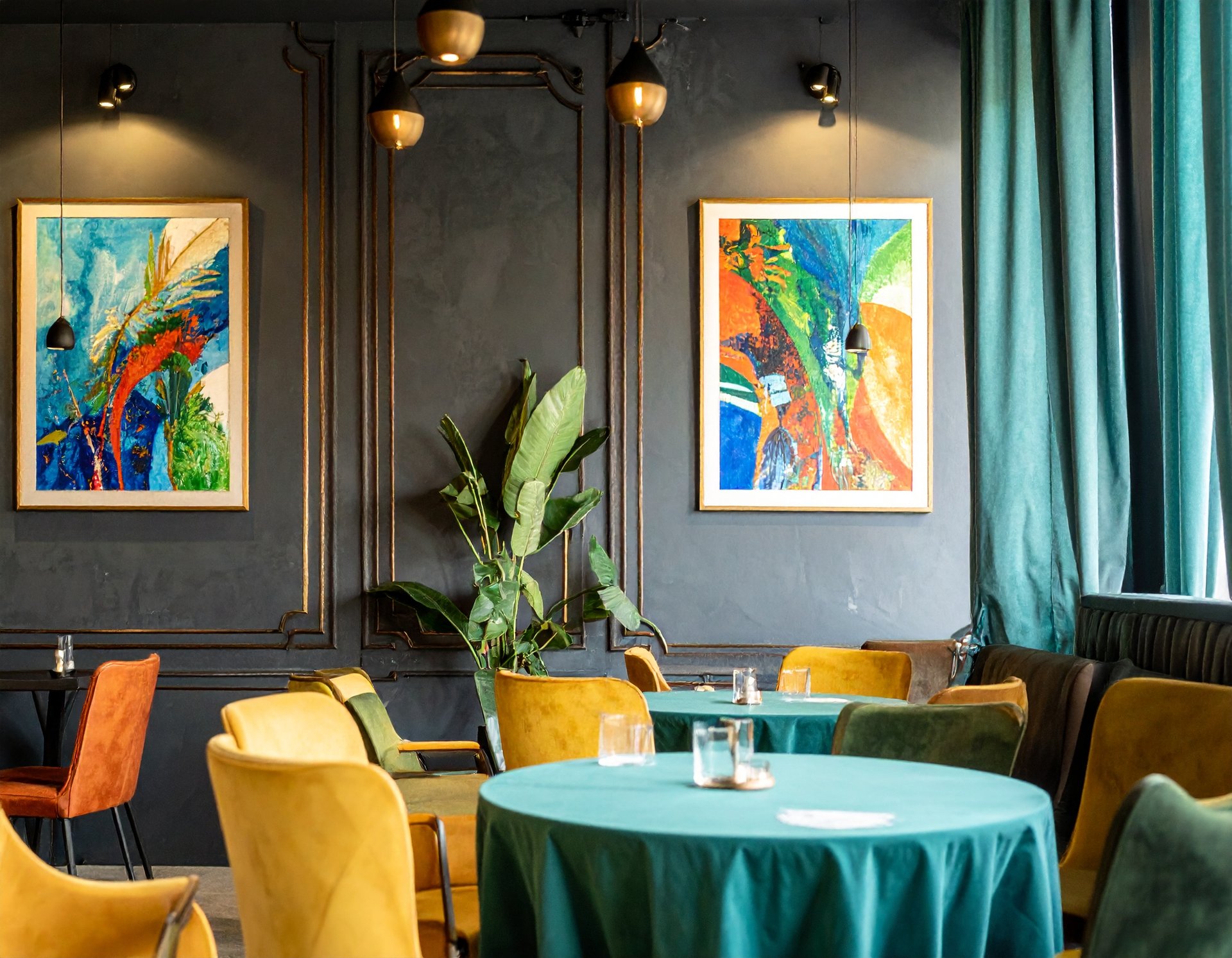 a hallway with a glass door