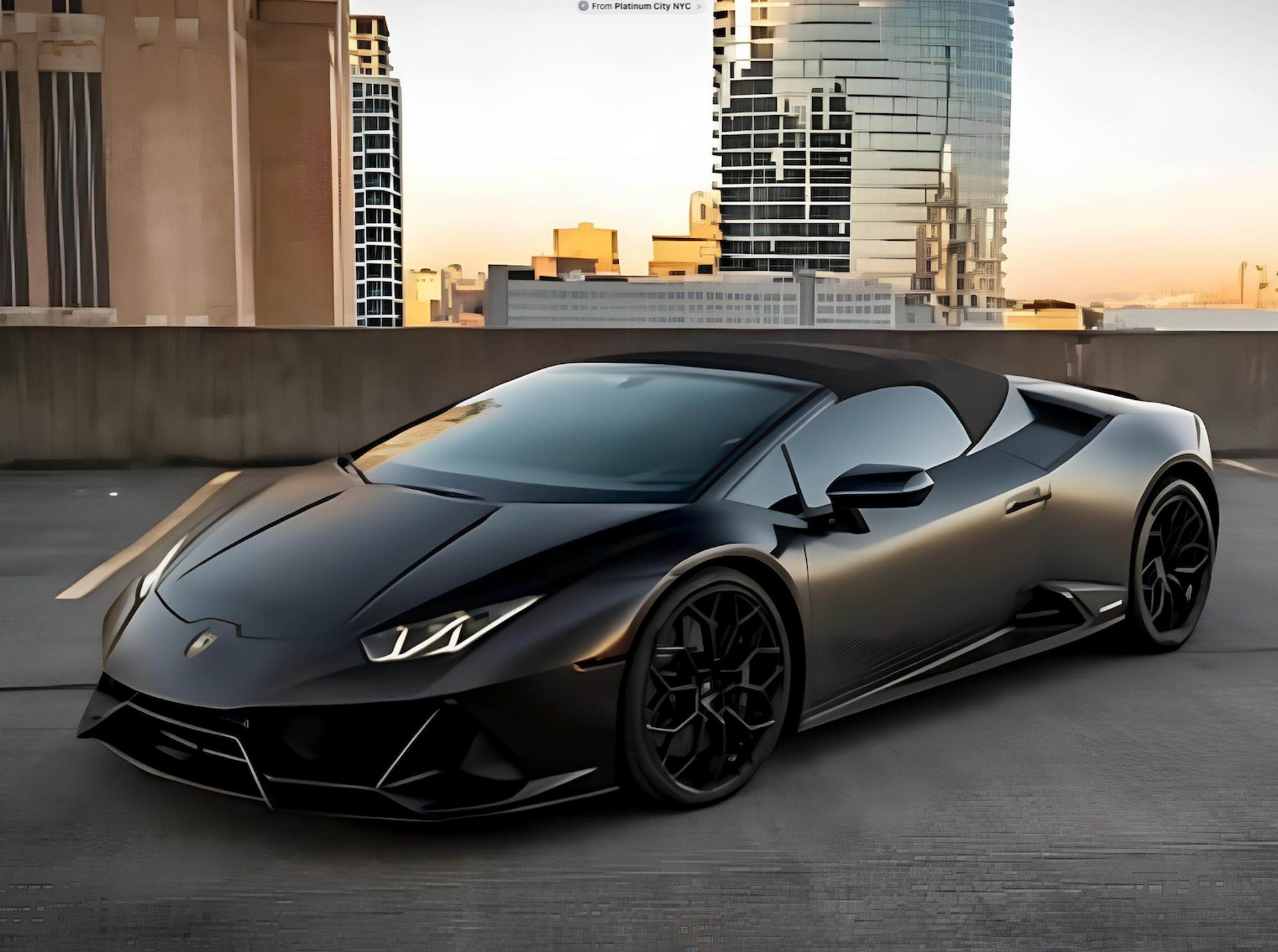 A black car parked on the side of the road