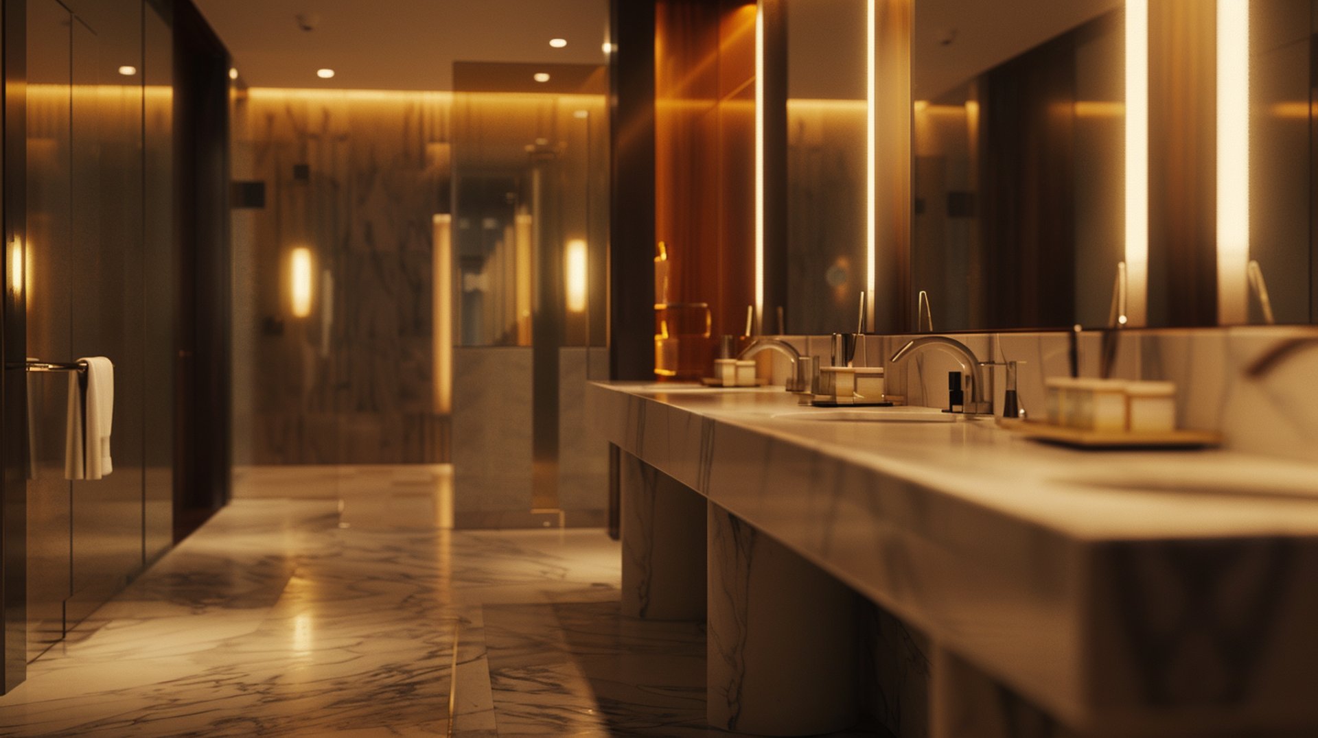 a large bathroom with sinks and mirrors