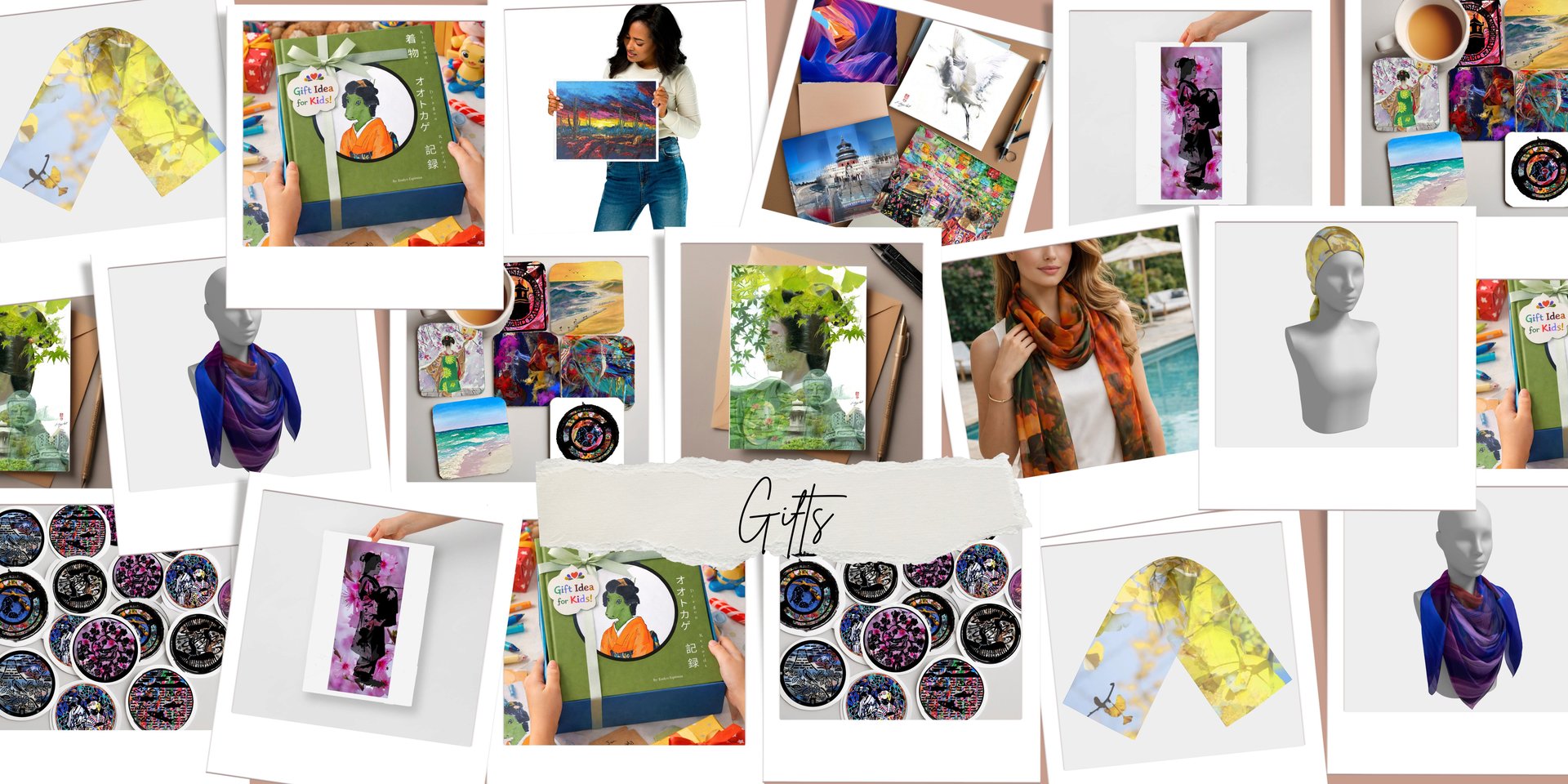 original digital photo montage art maple leaves nature orange green