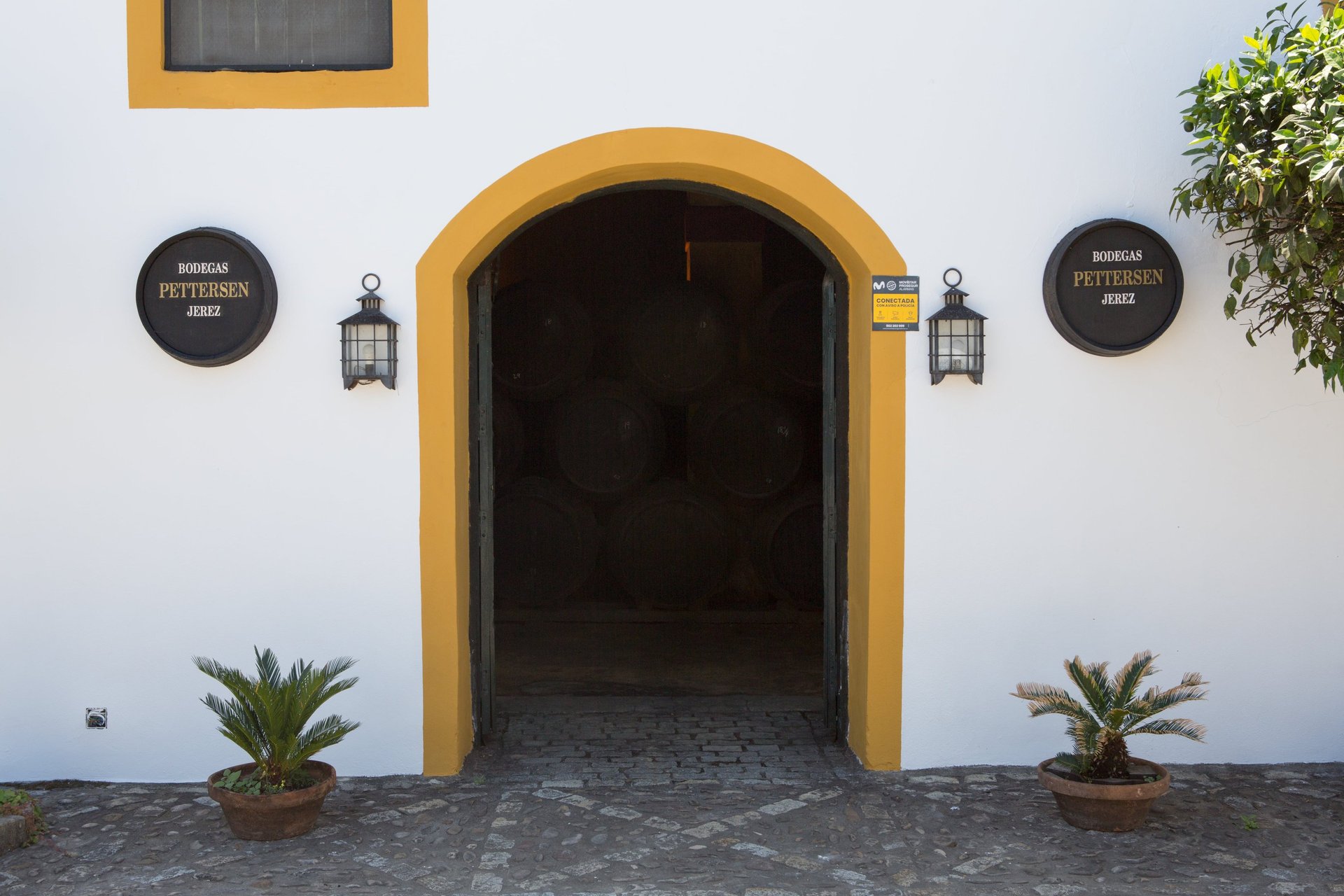 Photograph highlighting the entrance to the wine bodega at Pettersen, the storage hub for their distinguished Brandy.