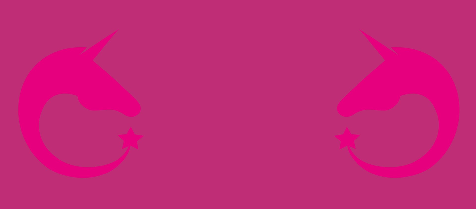 Unicórnios na cor rosa em um fundo rosa, simbolizando a identidade visual da marca Criando MKT Digital.