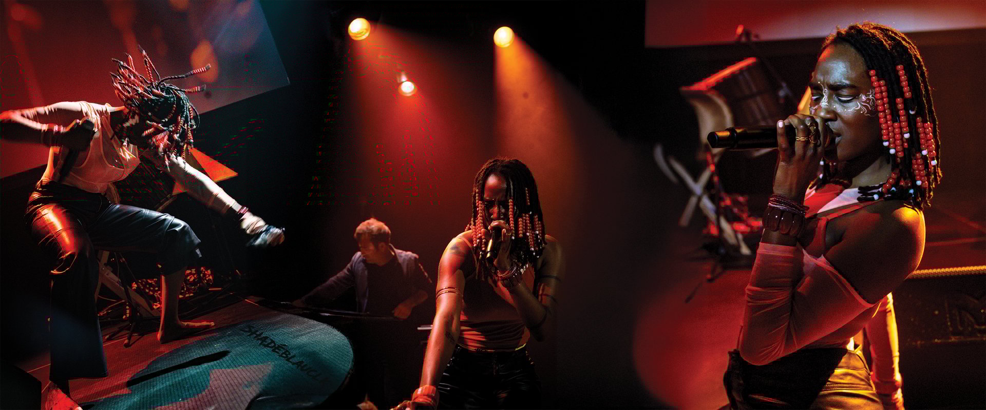 an abstract photo of a curved building with a blue sky in the background