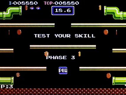 Platform games (Mario Bros Arcade, Nintendo Vs.).