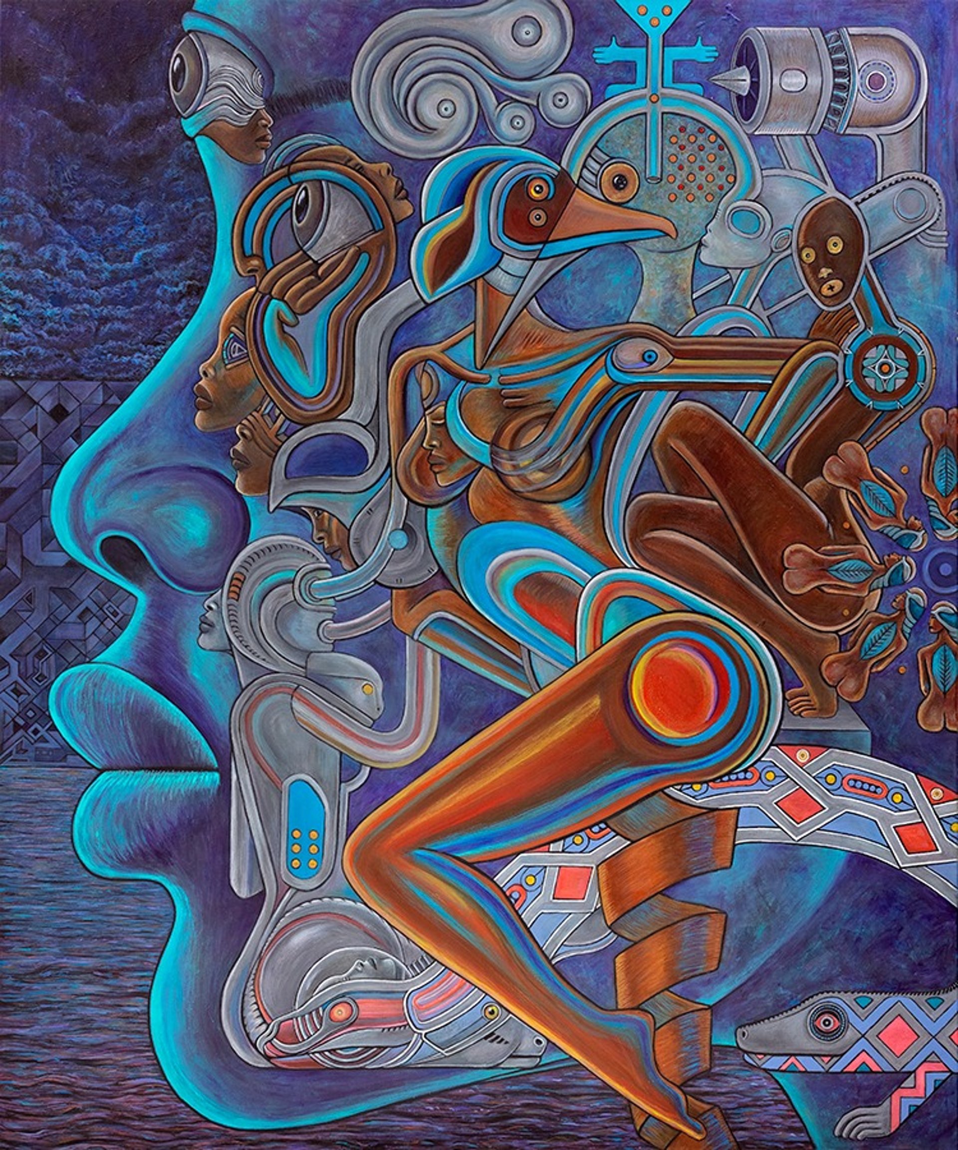 an abstract photo of a curved building with a blue sky in the background