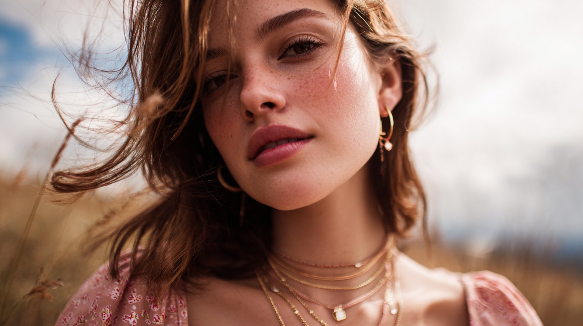 Junge Frau trägt elegante Schmuckstücke von HeideSchmuck in der Natur – Styling- und Inspiration-Idee mit Ohrringen und Halsk