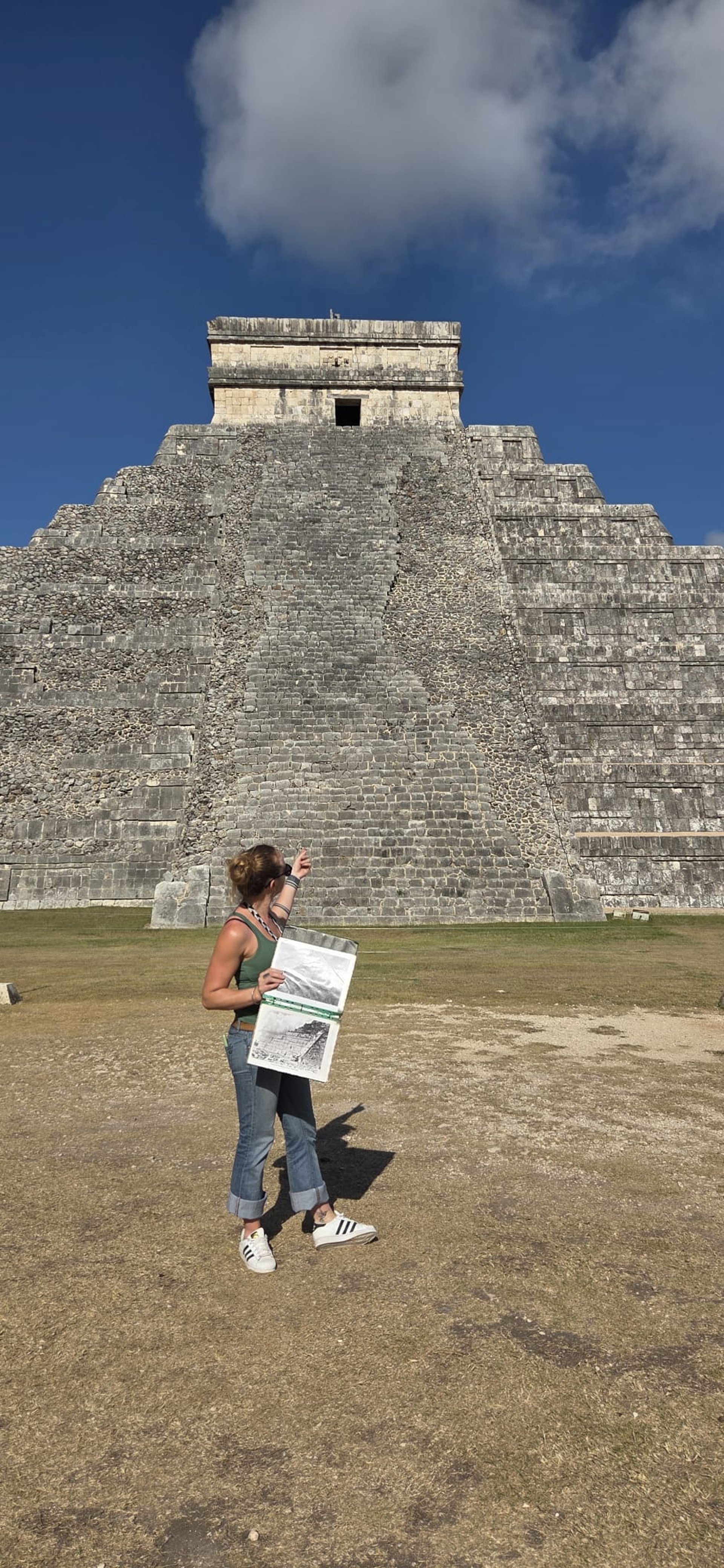 man standing near yellow trike with pots of flowers