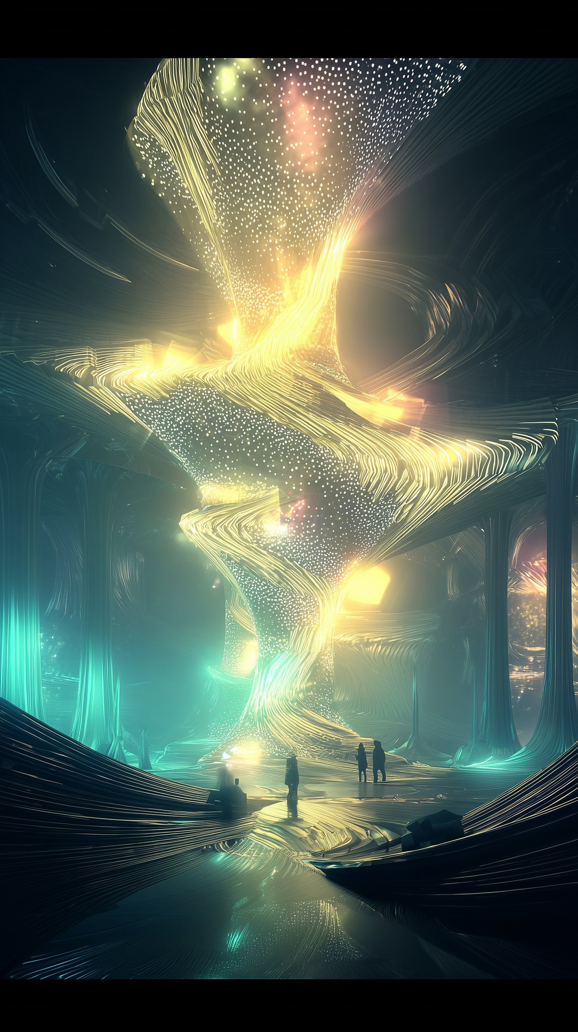 an abstract photo of a curved building with a blue sky in the background