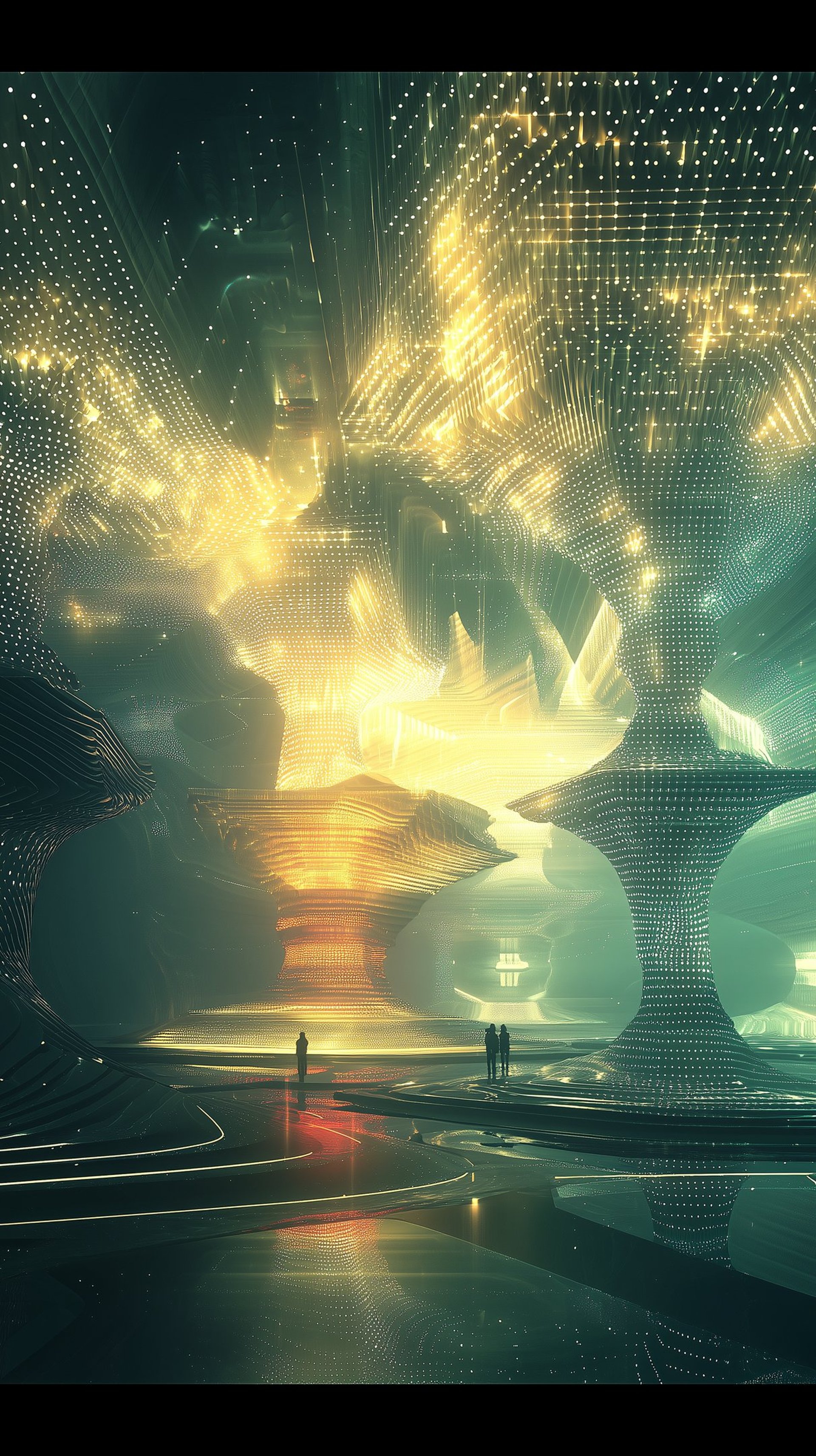 an abstract photo of a curved building with a blue sky in the background