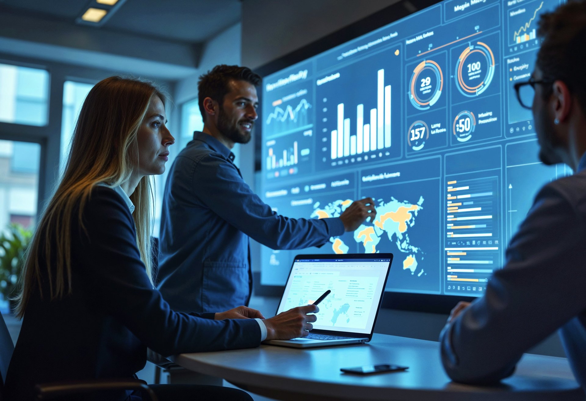 a blue background with lines and dots