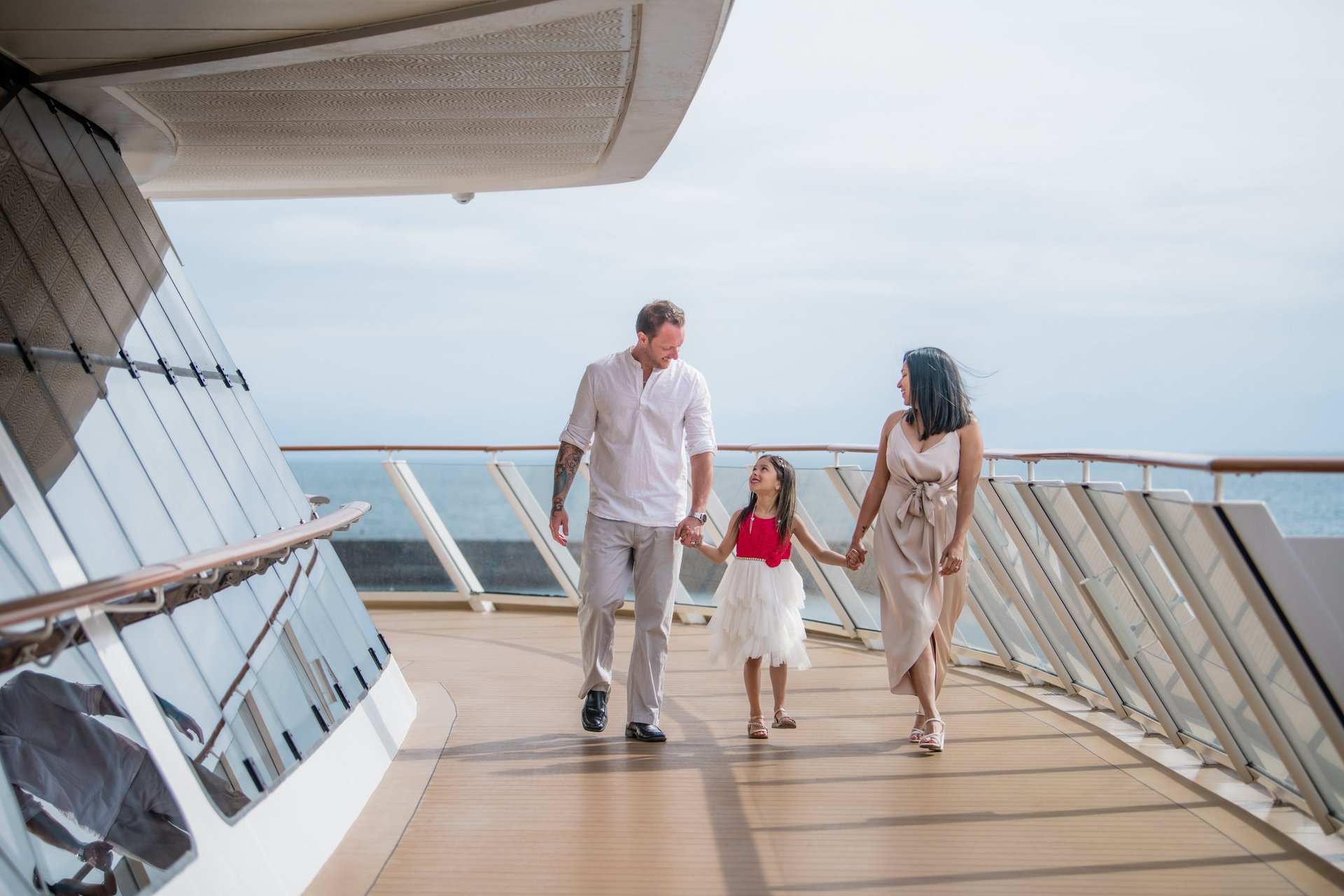 Family portrait on cruise ship deck