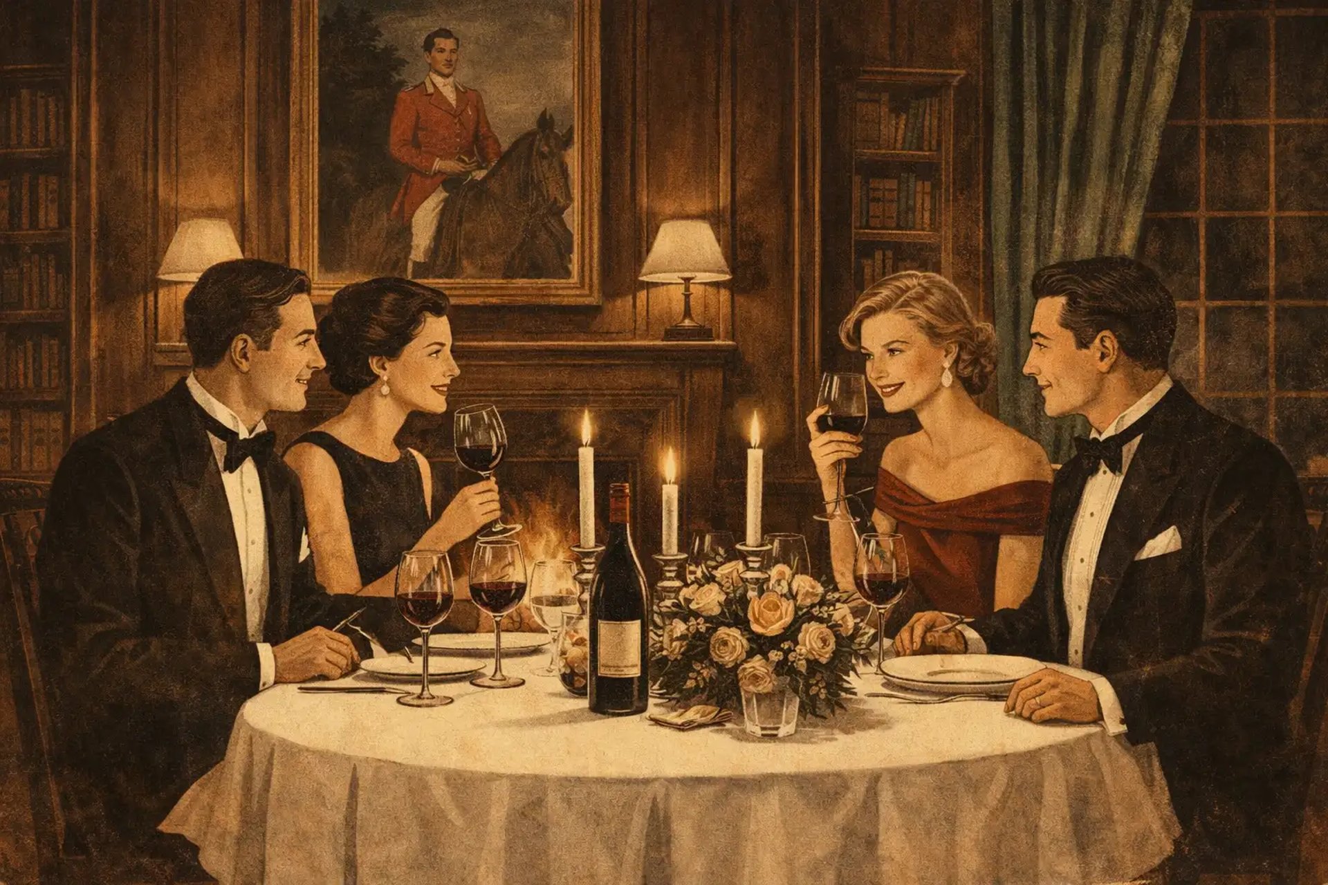 2 couples dinent aux chandelles