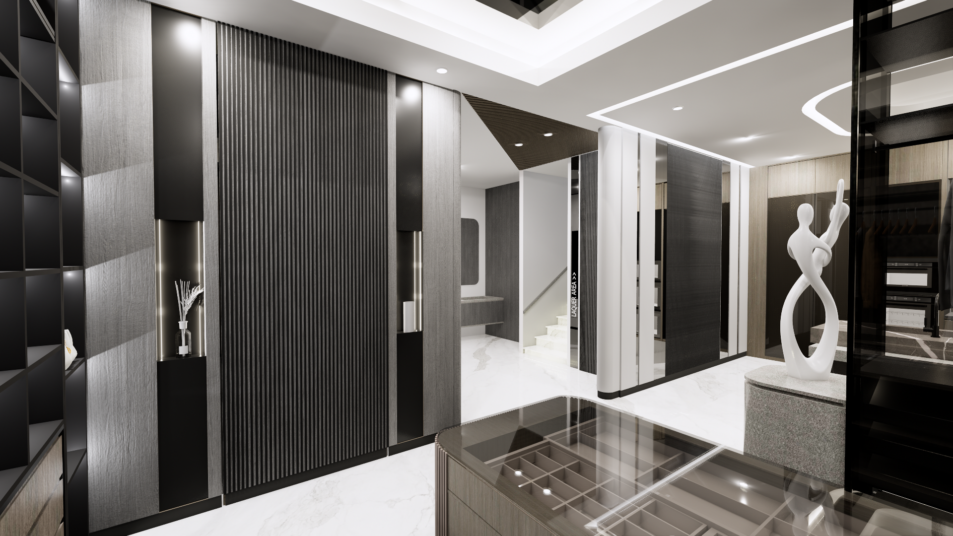 an abstract photo of a curved building with a blue sky in the background