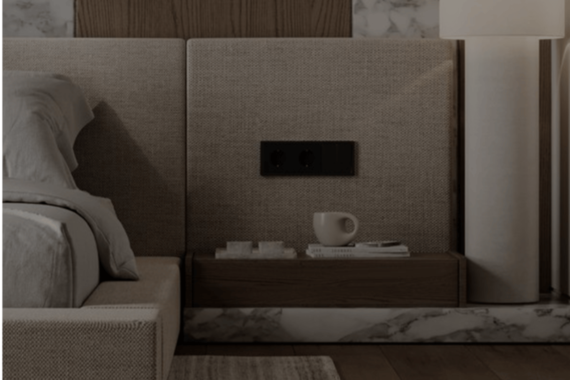 a bedroom with a bed in a room