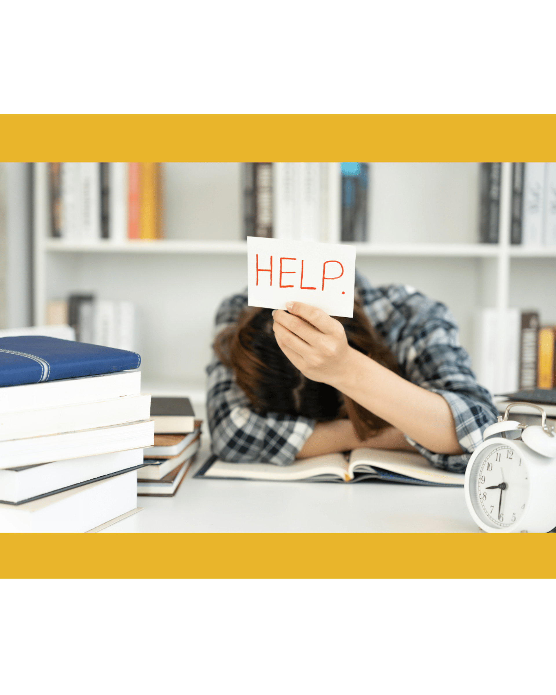 Teen holding a sign for help about exams