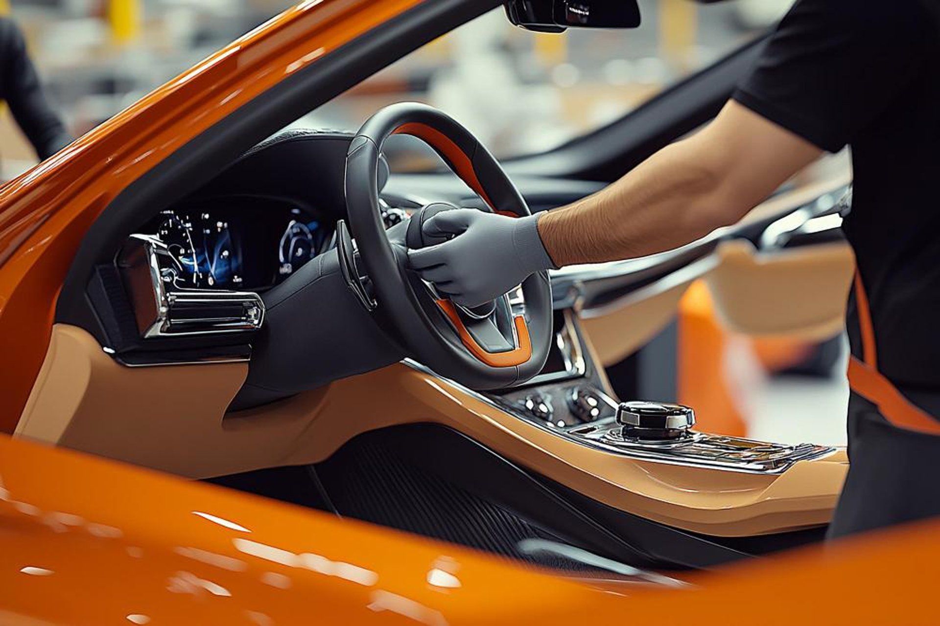 an abstract photo of a curved building with a blue sky in the background