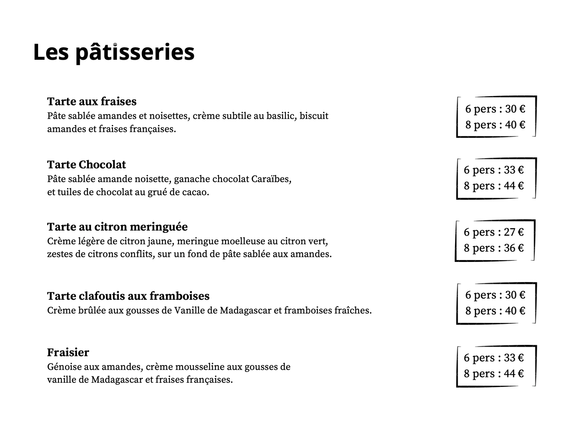 CARTE DES DESSERTS JCC CHEF PATISSIER 7110 CHAROLLES PATISSERIE