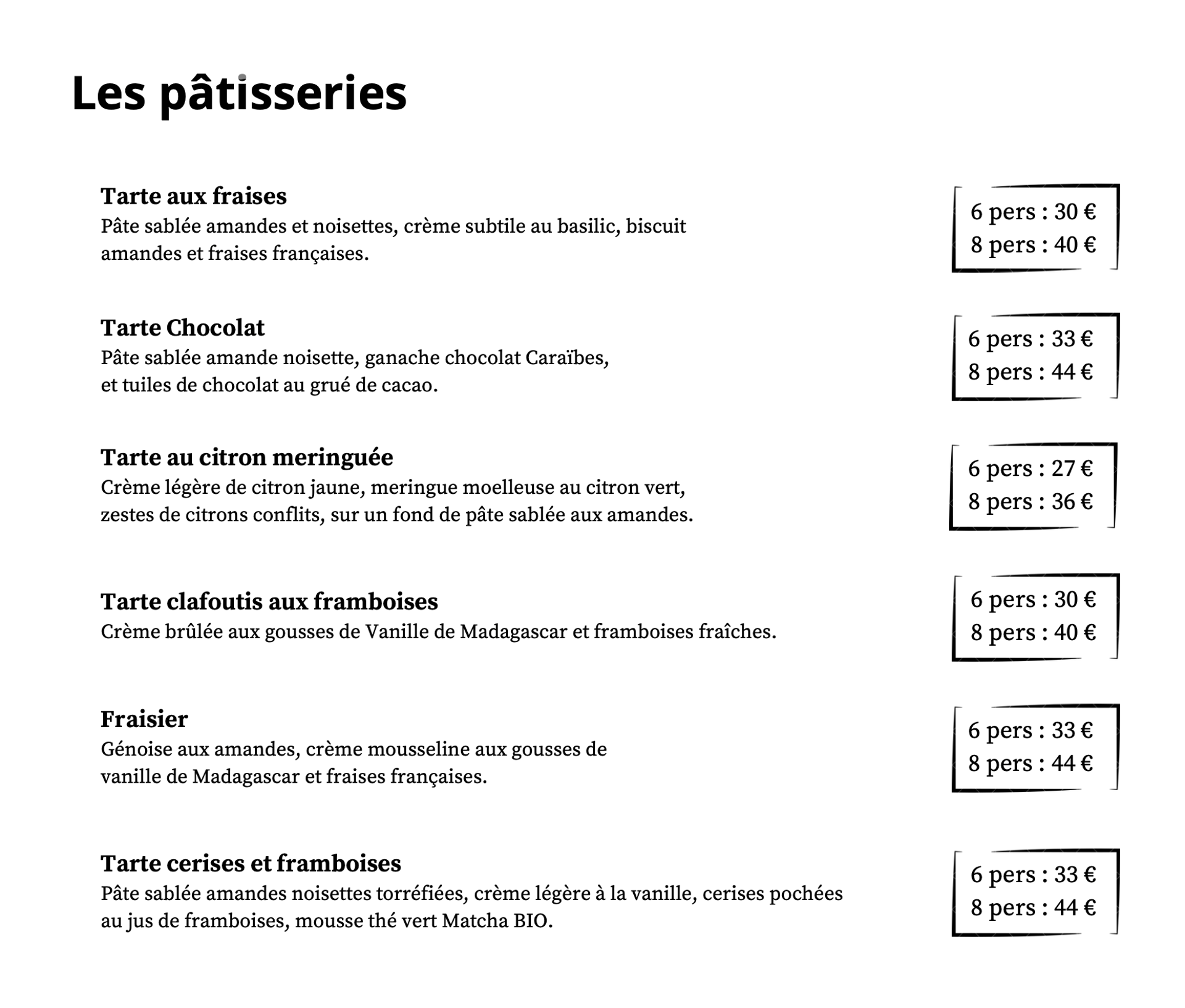 CARTE DES DESSERTS JCC CHEF PATISSIER 7110 CHAROLLES PATISSERIE 