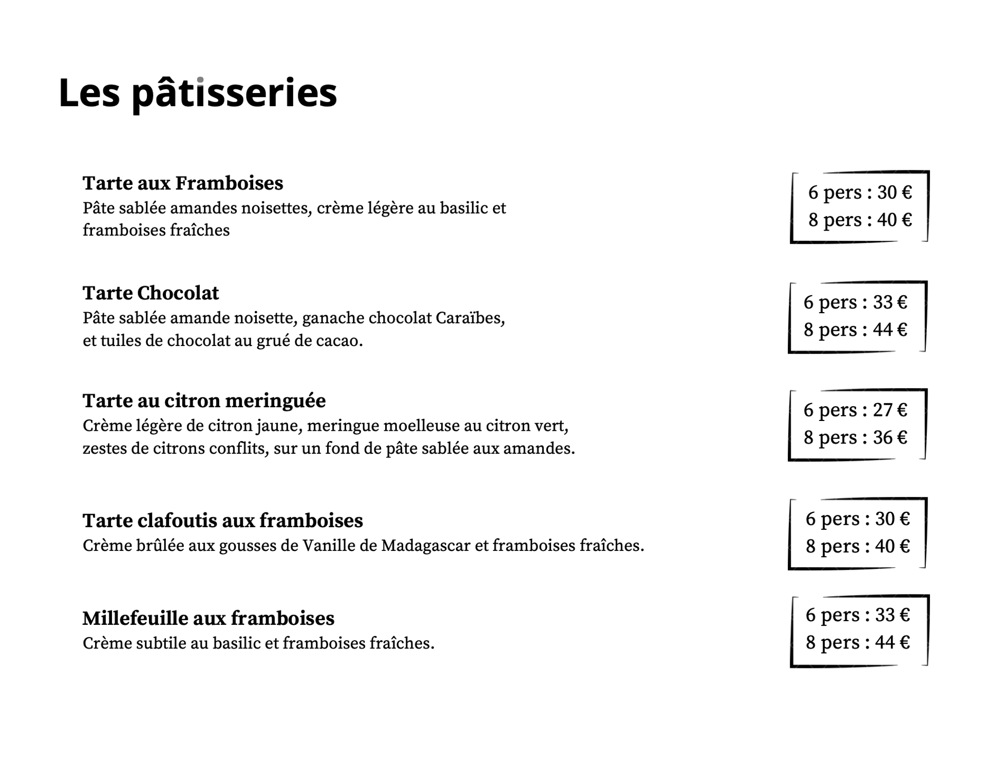 CARTE DES DESSERTS JCC CHEF PATISSIER 7110 CHAROLLES PATISSERIE