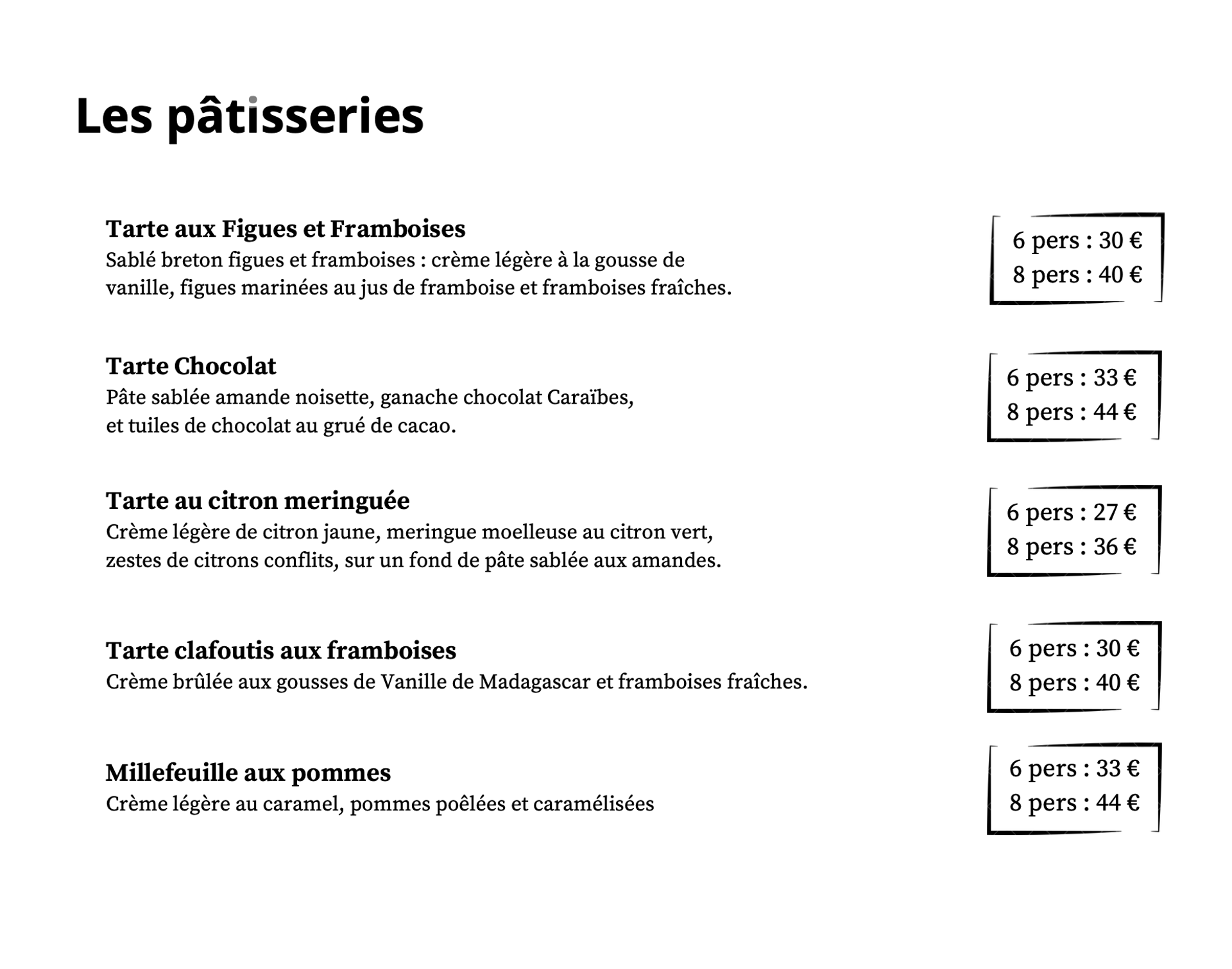 CARTE DES DESSERTS JCC CHEF PATISSIER 7110 CHAROLLES PATISSERIE