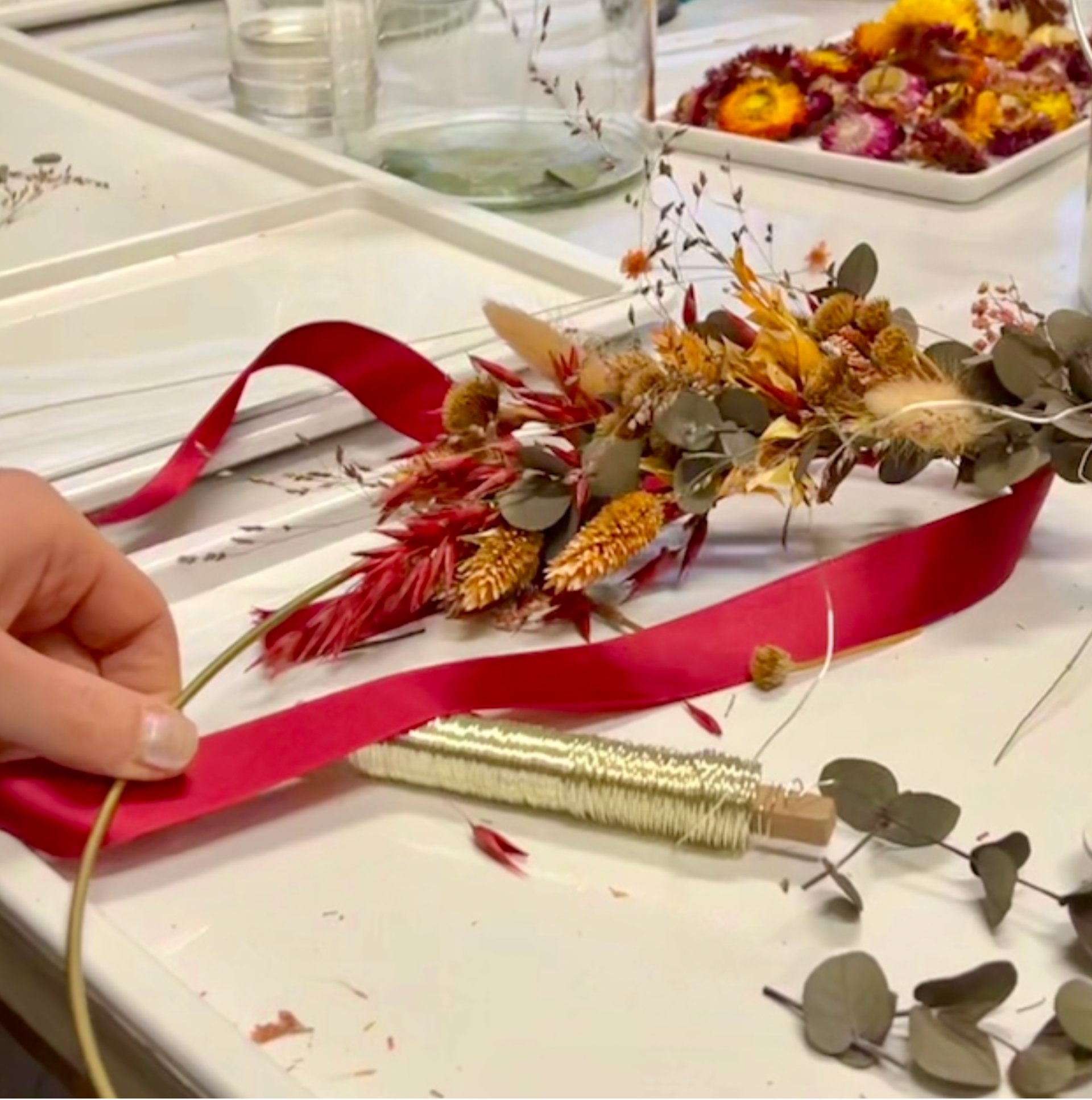 a bunch of flowers that are on a table