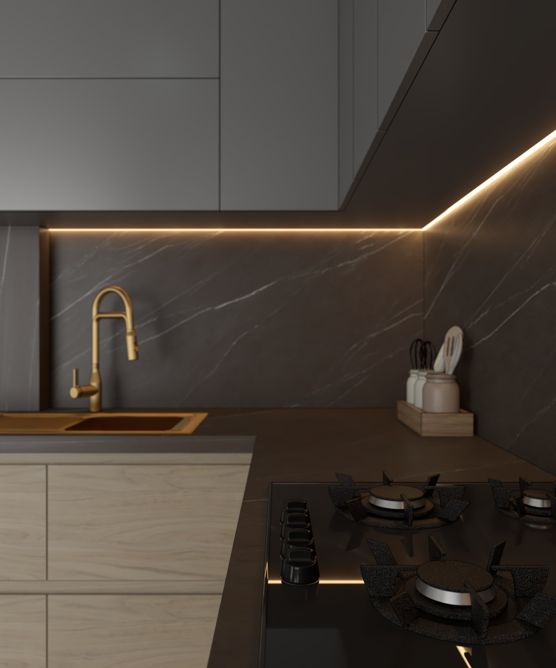 an abstract photo of a curved building with a blue sky in the background