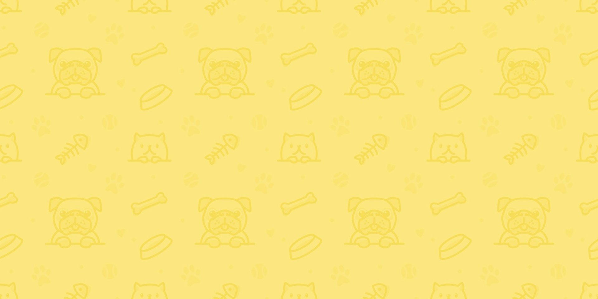 fondo amarillo con ilustraciones de  perros y gatos