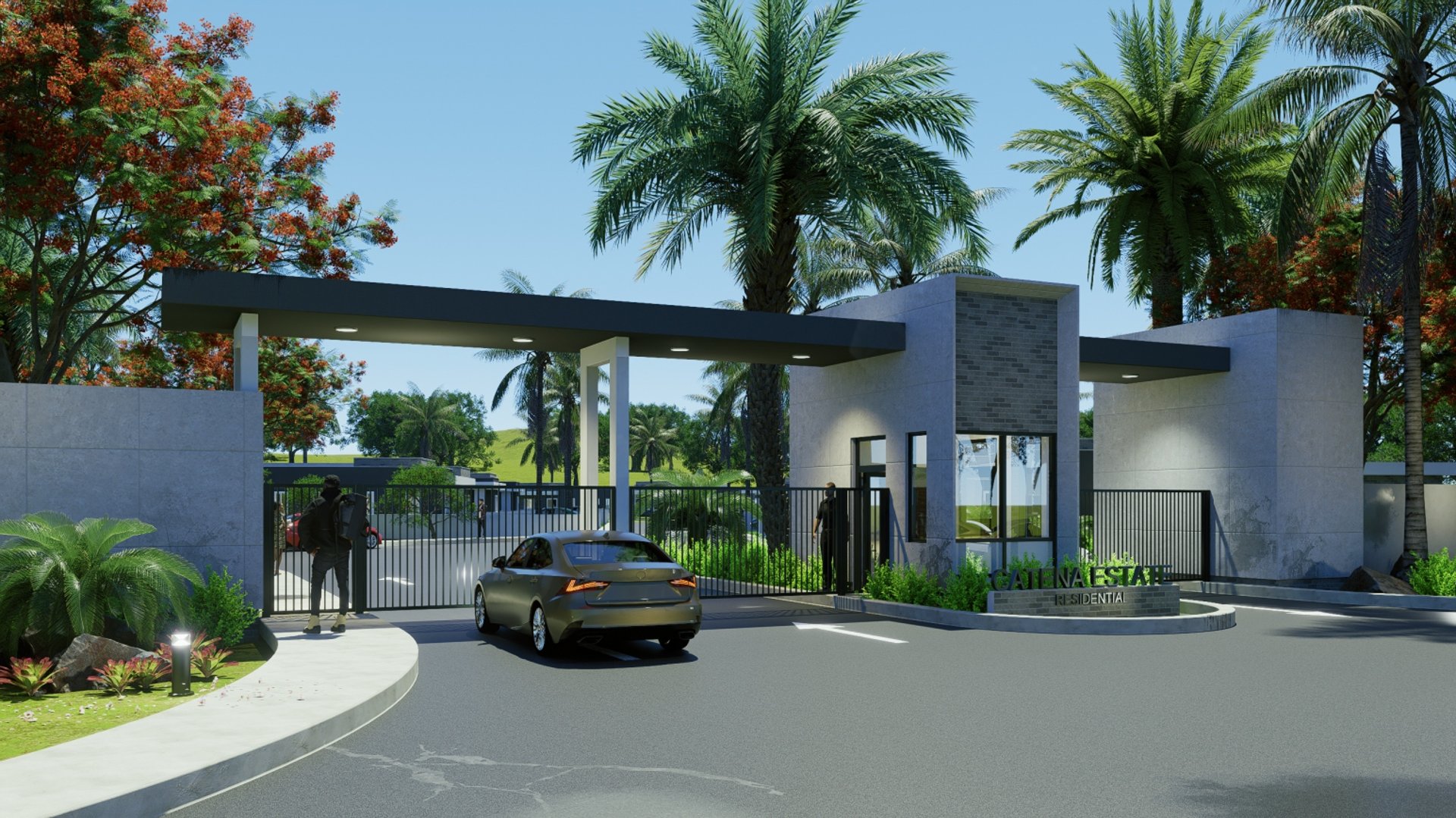 an abstract photo of a curved building with a blue sky in the background