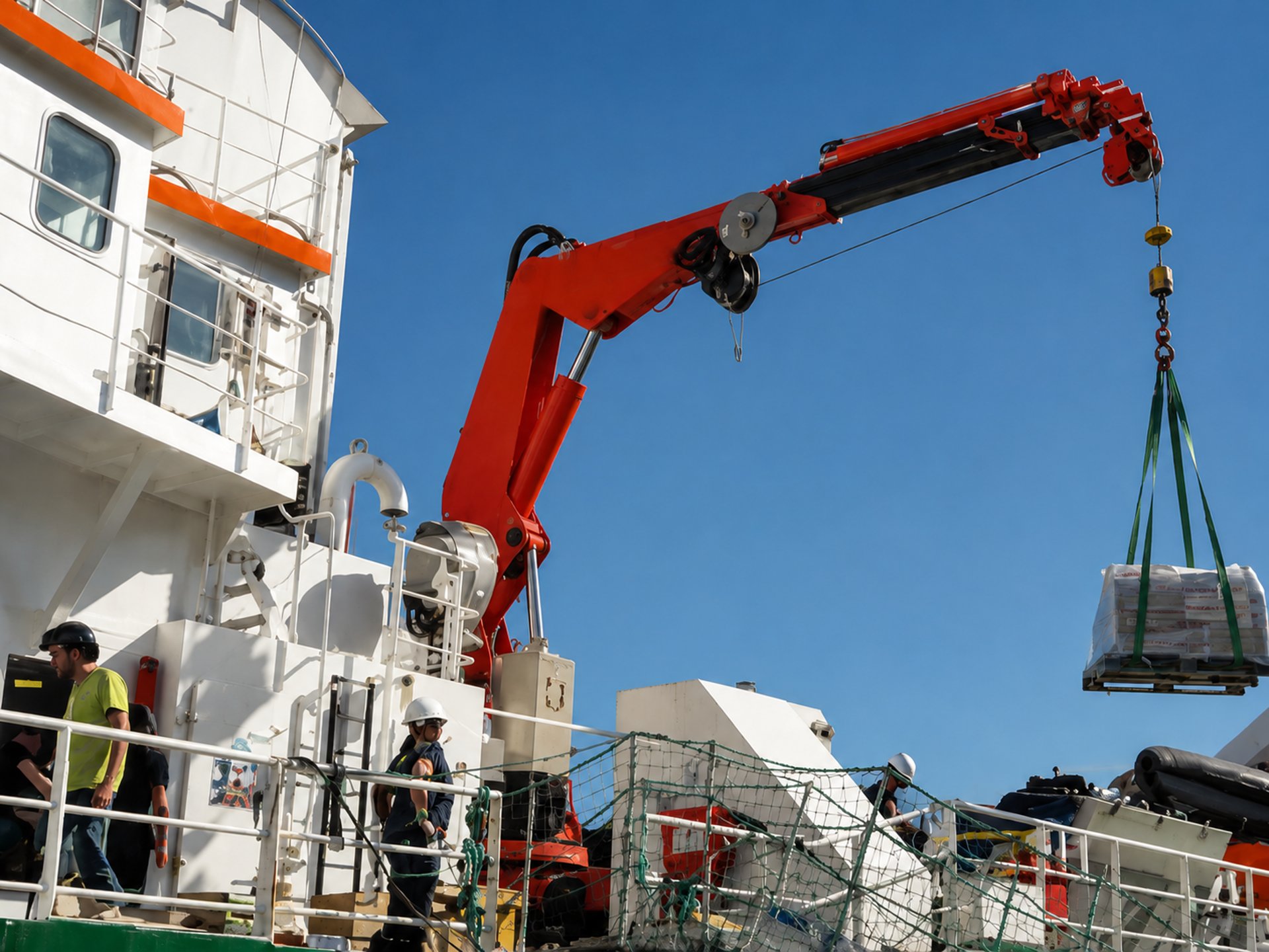 Crane loading cargo onto a ship