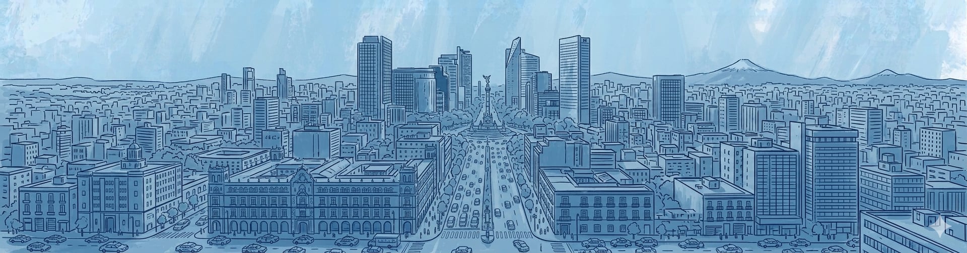 An aerial view of a city with tall buildings