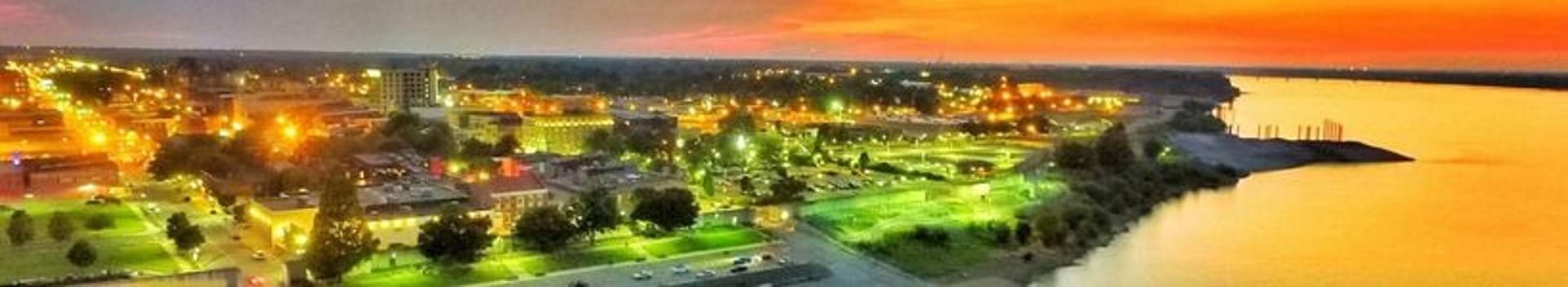aerial picture of the city of paducah at dusk