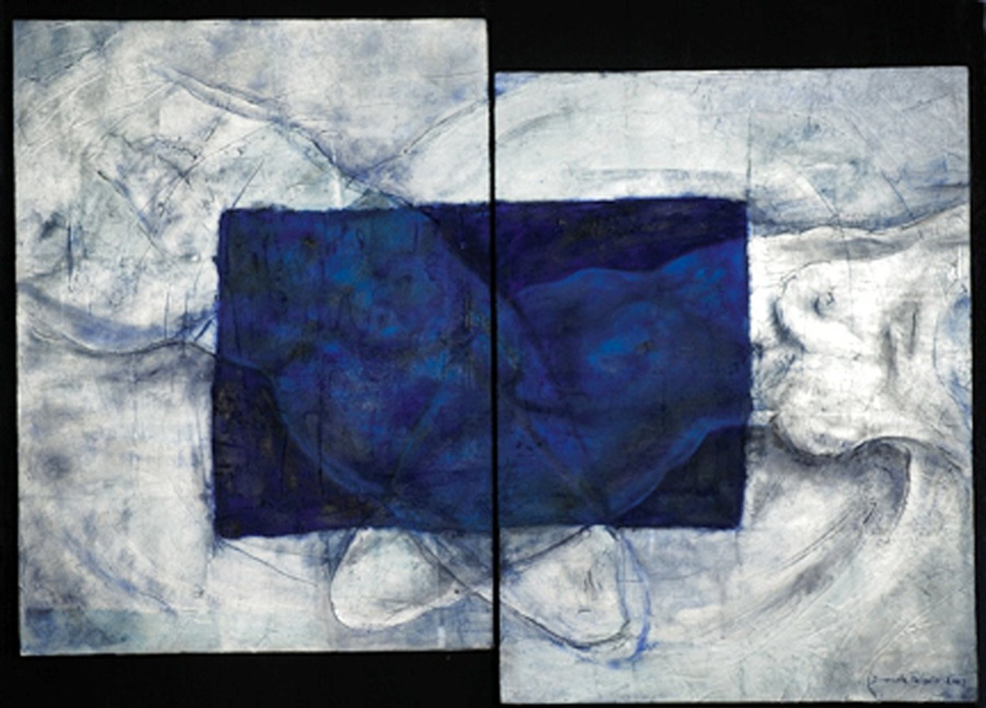 an abstract photo of a curved building with a blue sky in the background