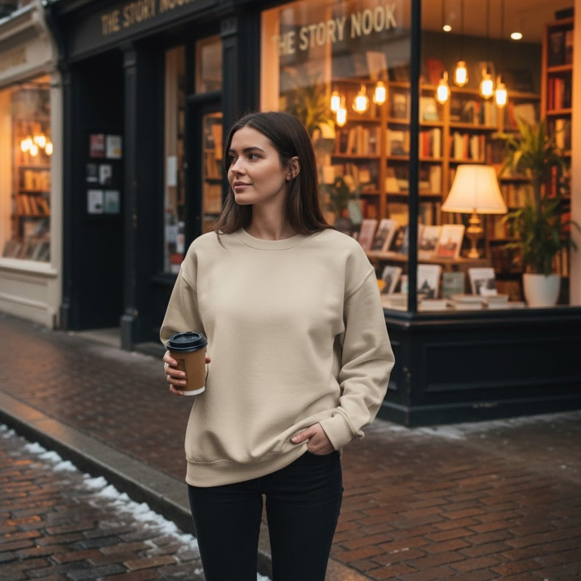 A young girl with an afro standing in front of a building
