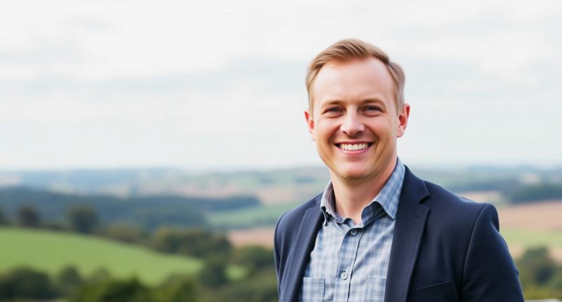 A professional woman in a suit smiles confidently.