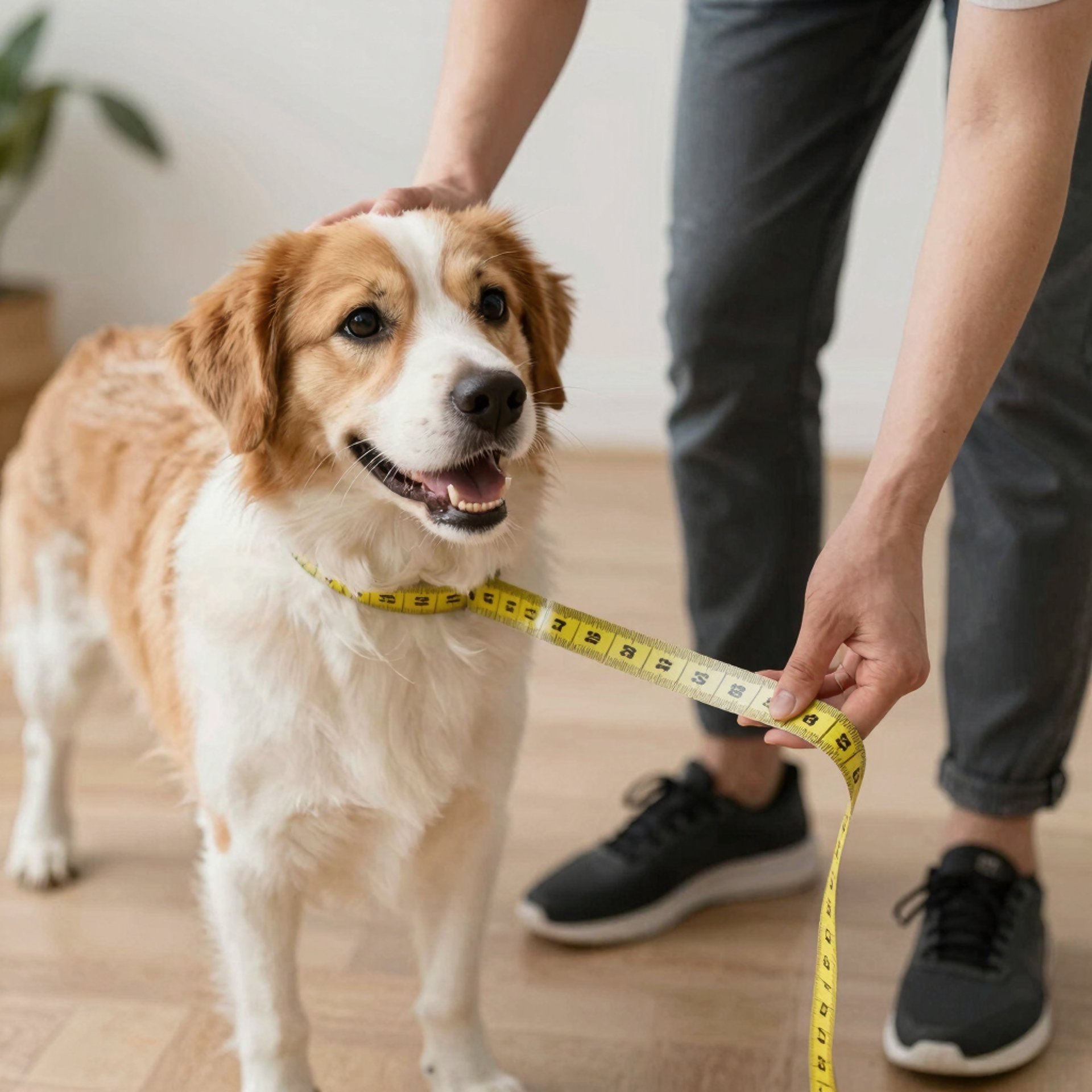Dog con cinta para medir