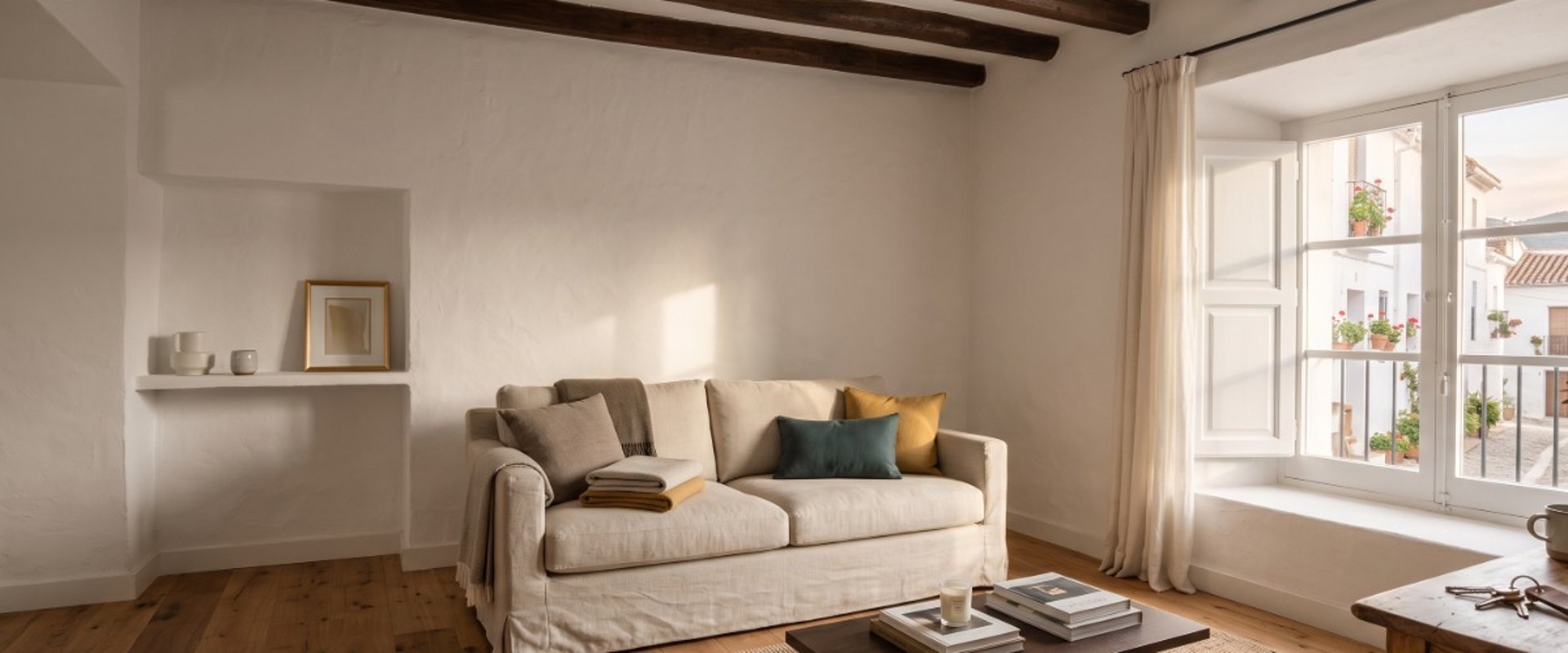 Salón luminoso y sereno de una vivienda preparada para el alquiler