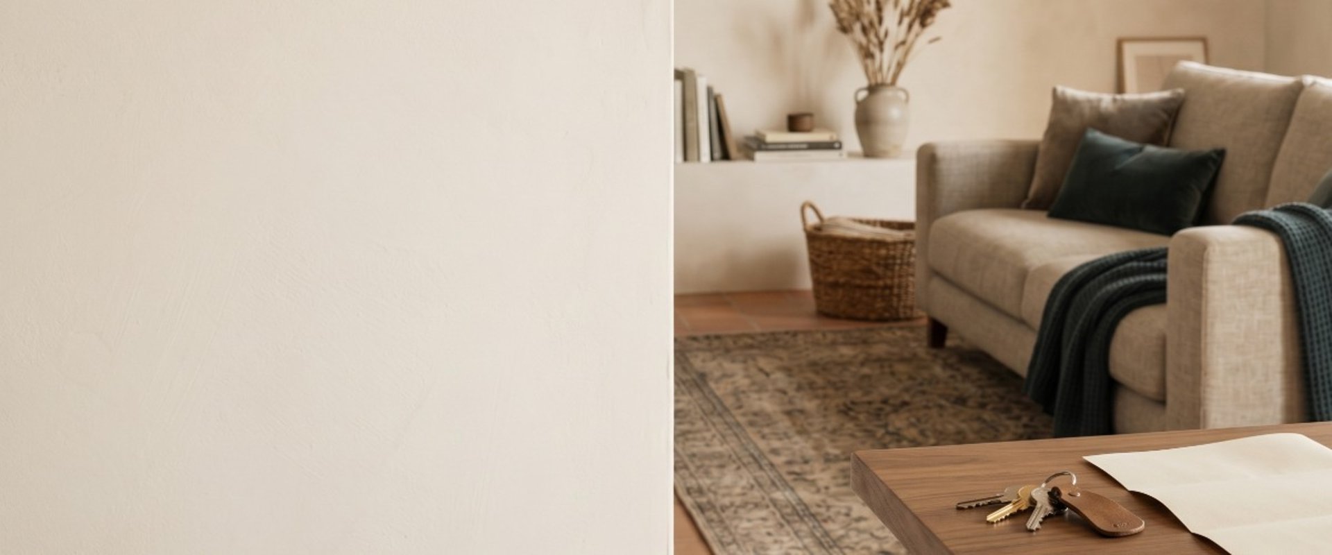 Llaves y documentación de una vivienda sobre una mesa de madera