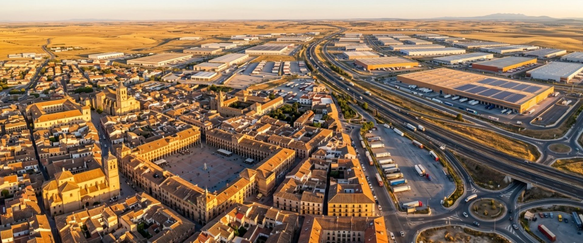 Vista aérea de Ocaña, Toledo — ubicación estratégica de KeyView Properties en el corredor A-4