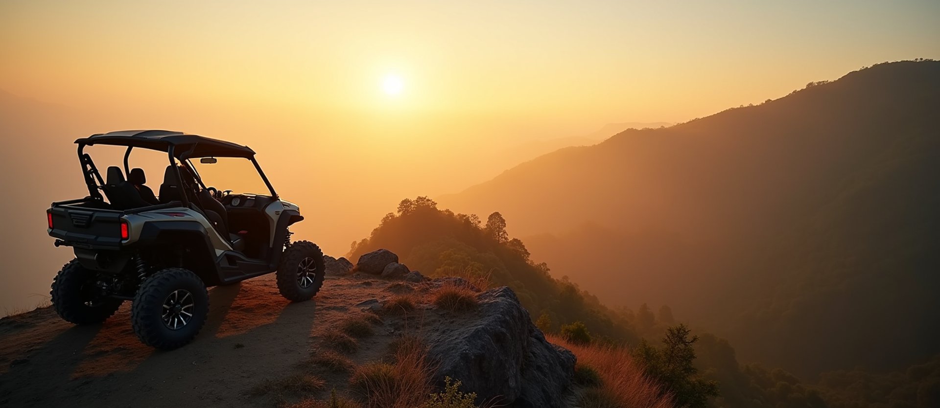 focus photography of ATV's falling in line on grass field