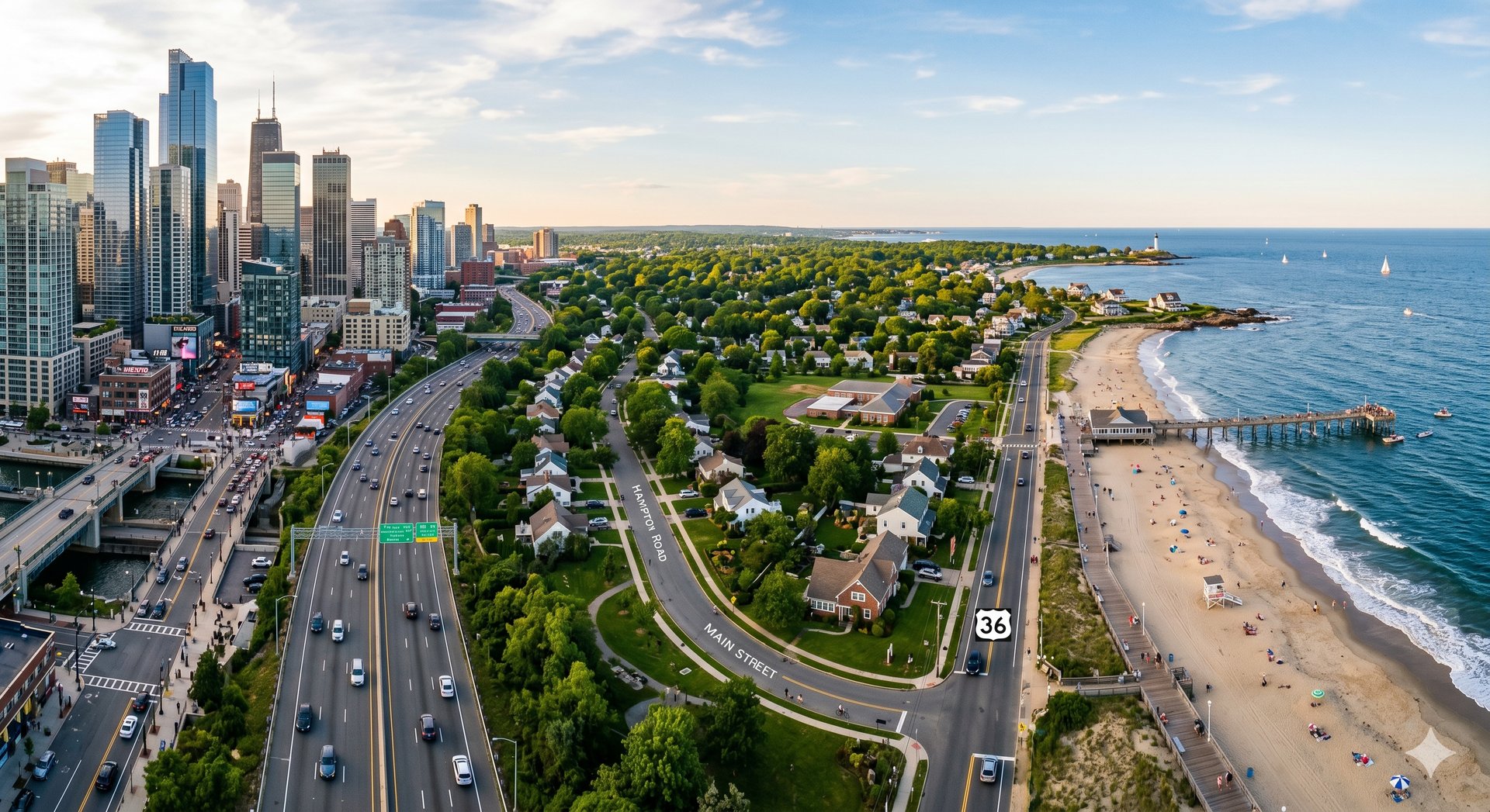 Aerial view of a small village in the countryside.