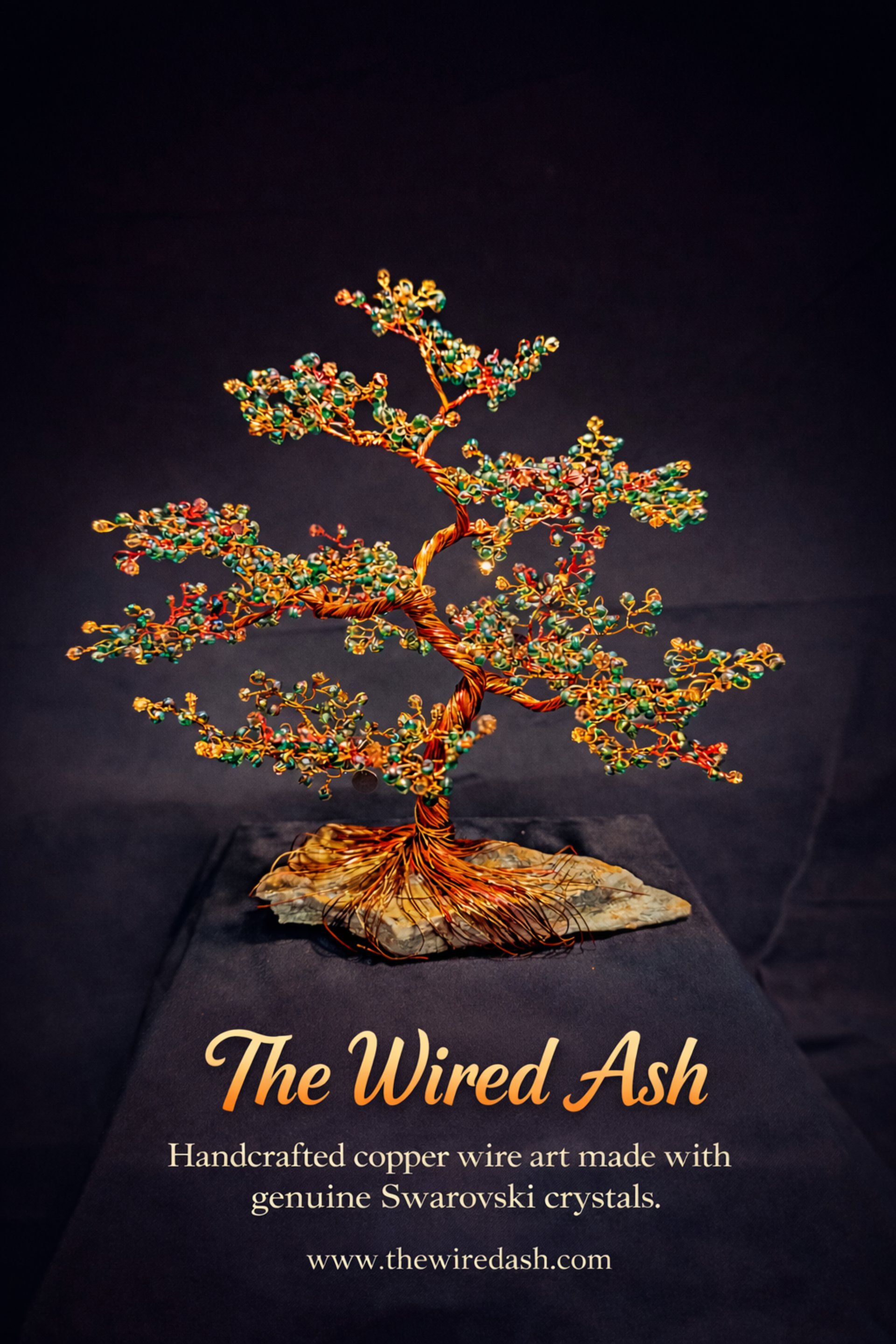 Handmade wire art tree with Swarovski crystals