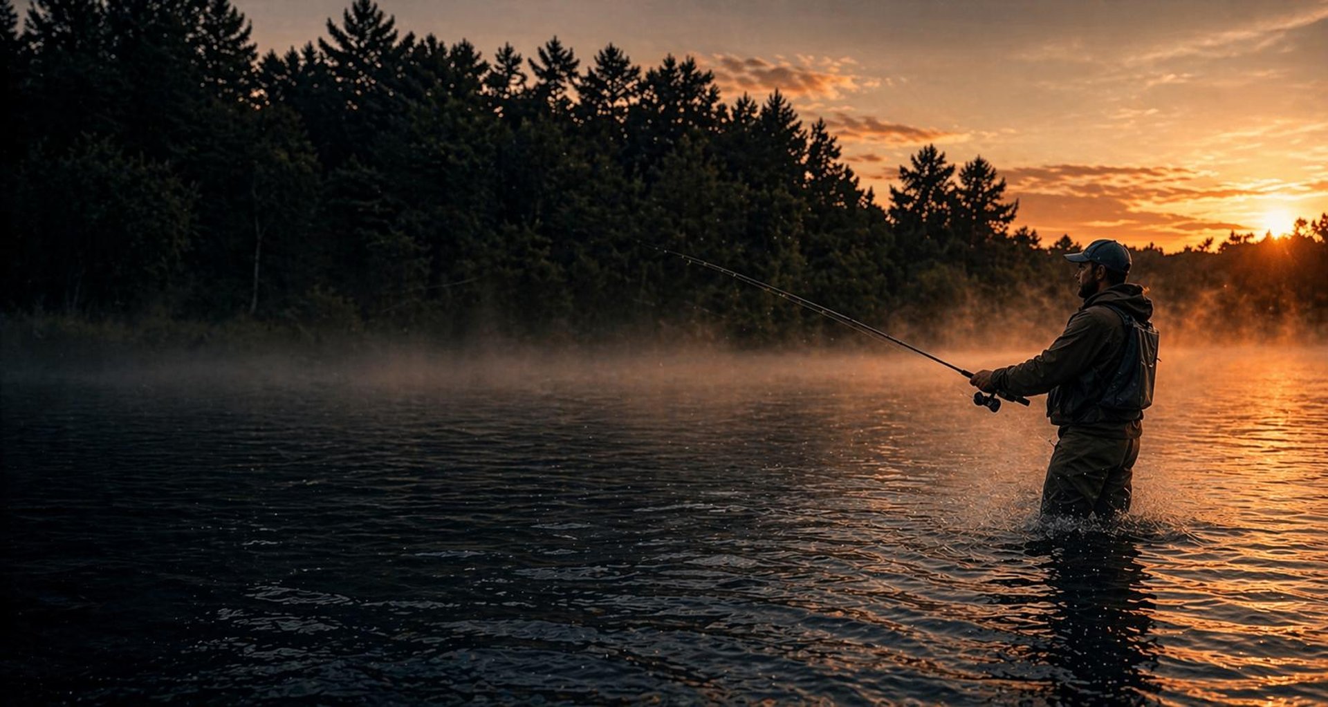 a man standing on top of a boat on a lake