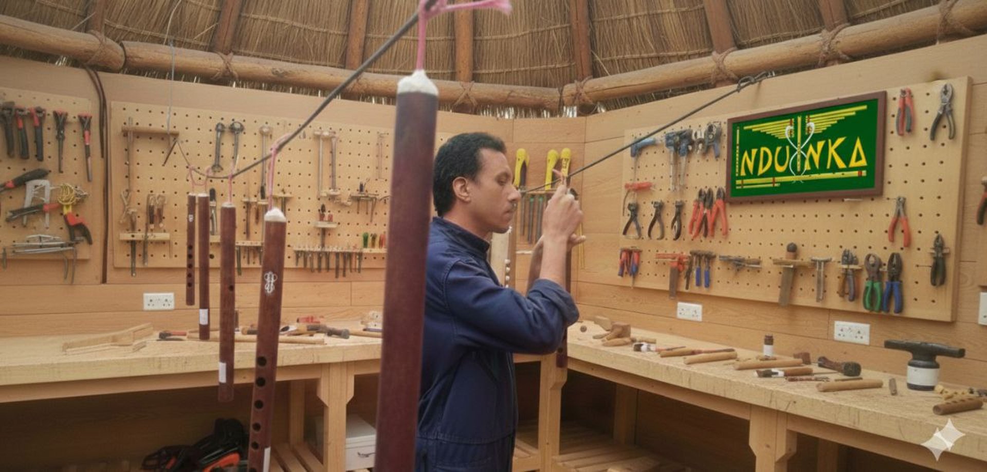 Lutier en uno de los procesos de elaboracion de quenas Induinka