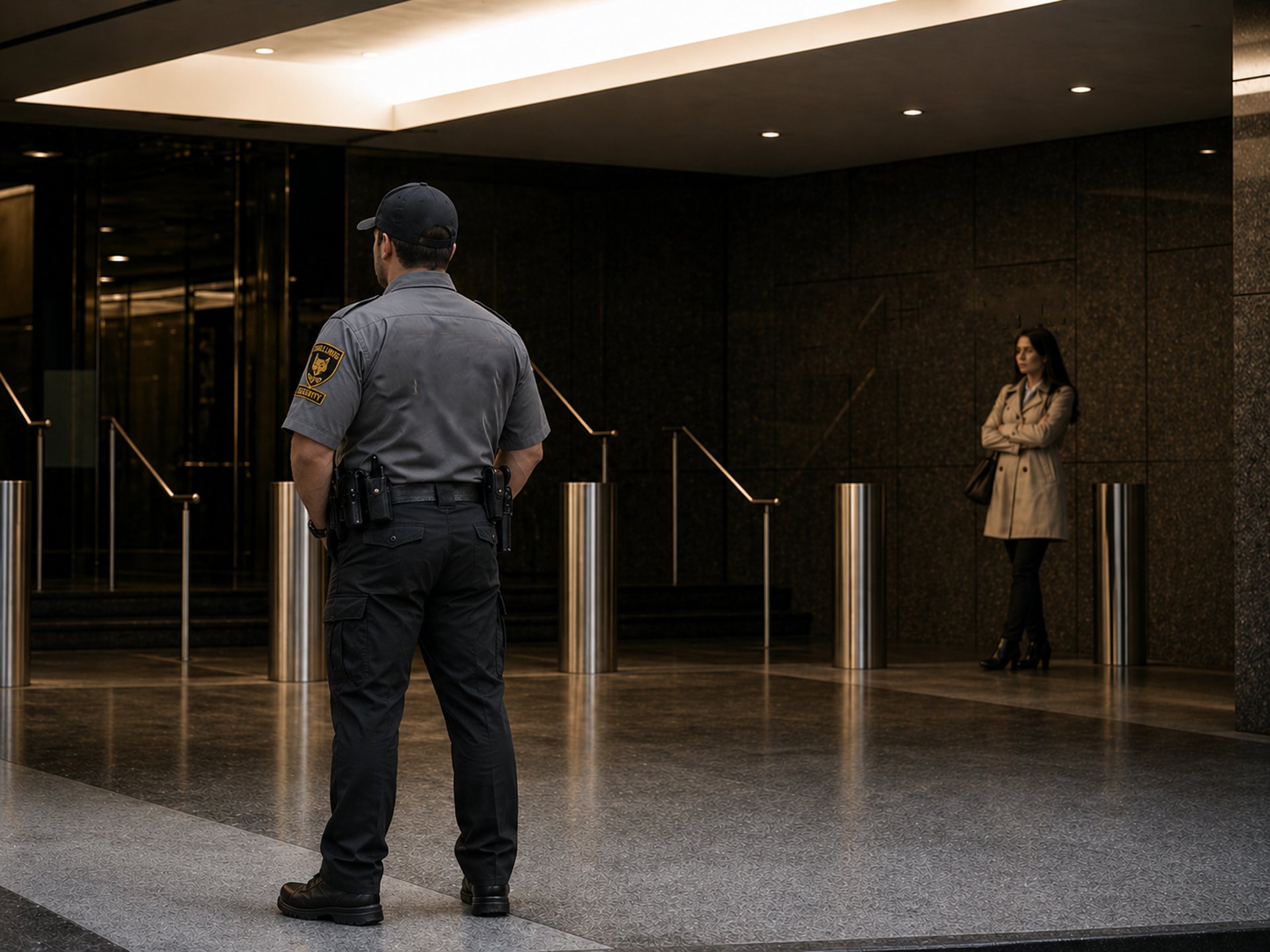 security guard standing on the gray floor