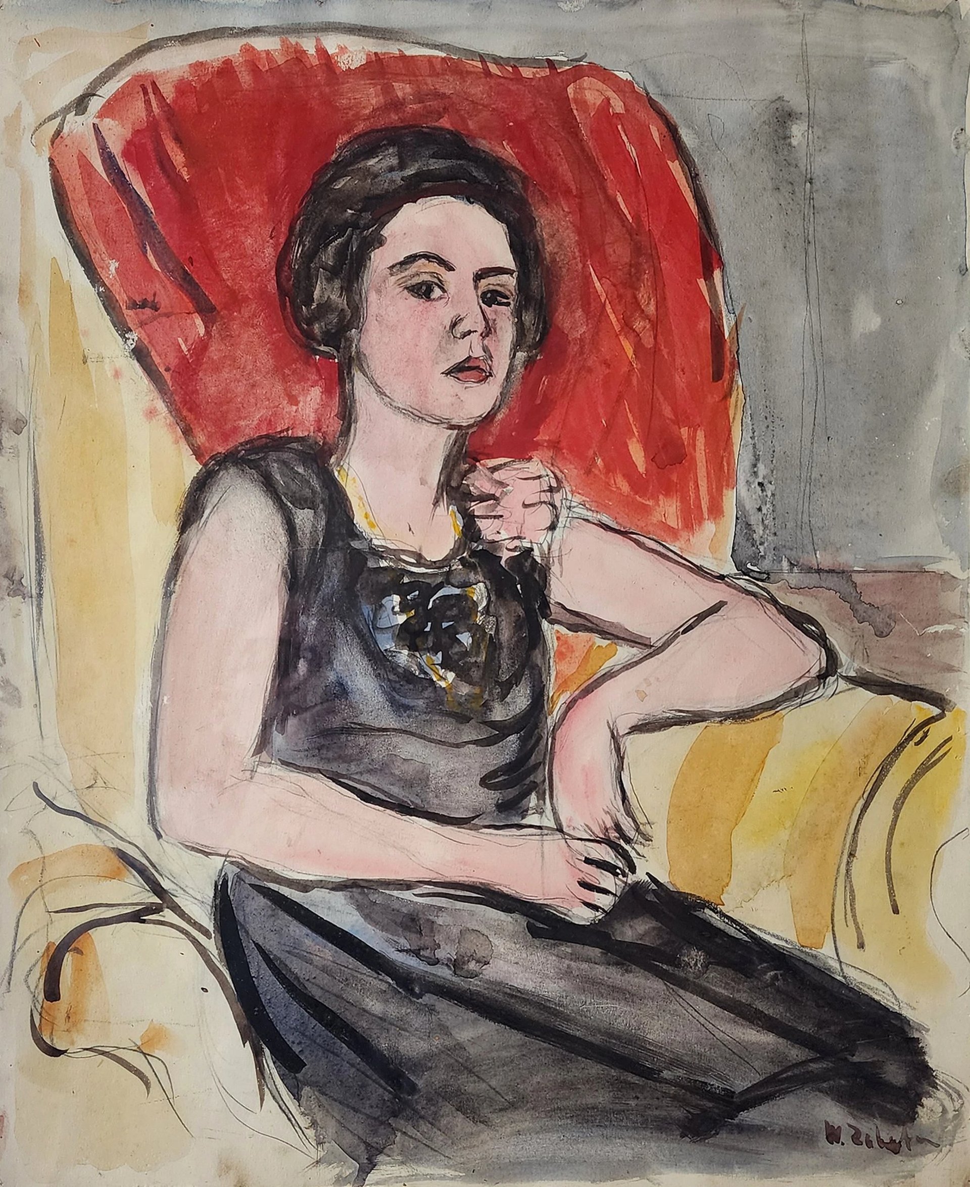 Wladimir von Zabotin, Frau im schwarzen Kleid, um 1921, Sammlung Emma Zabotin